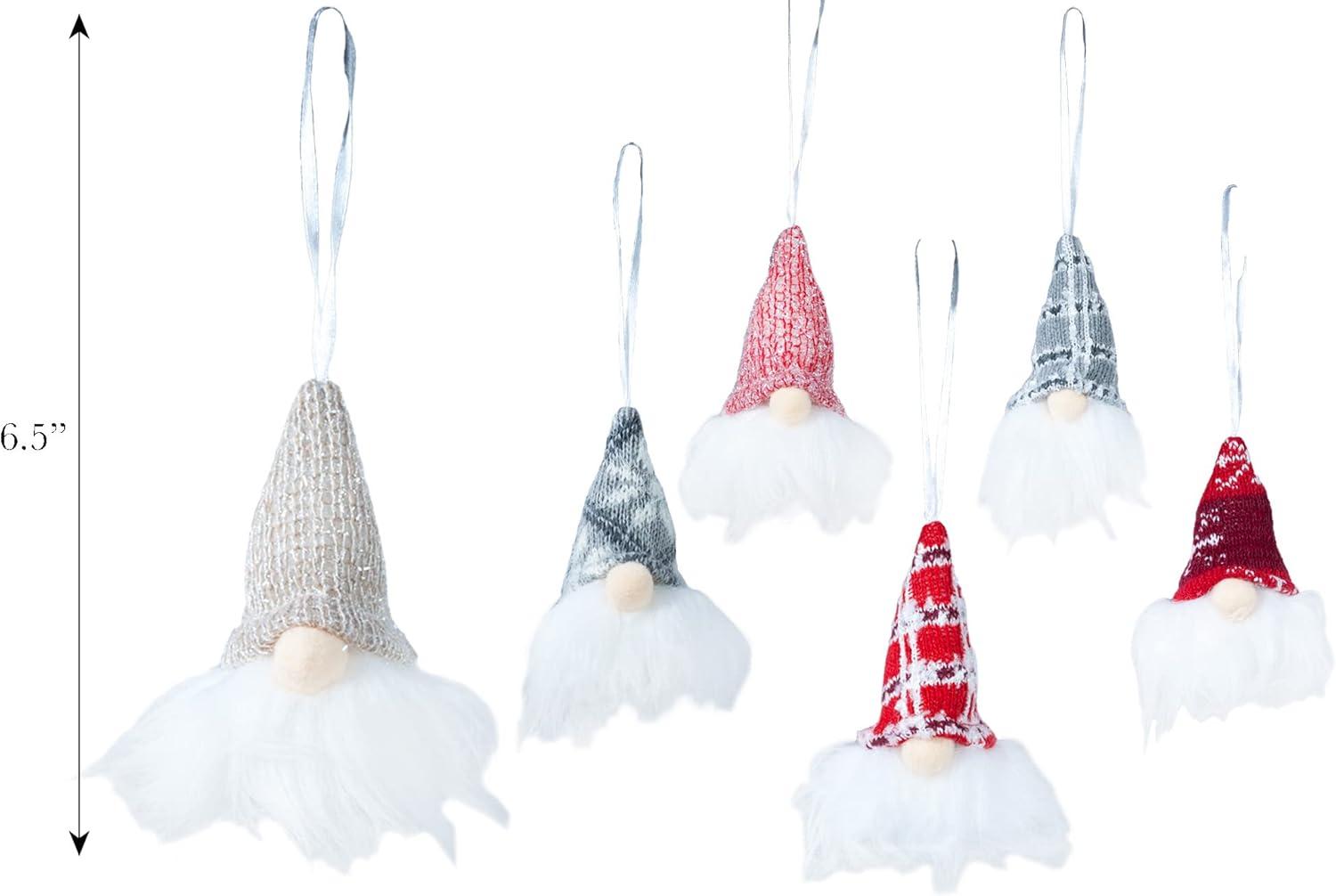 Festive Plush Gnome Hanging Ornaments Set of 6