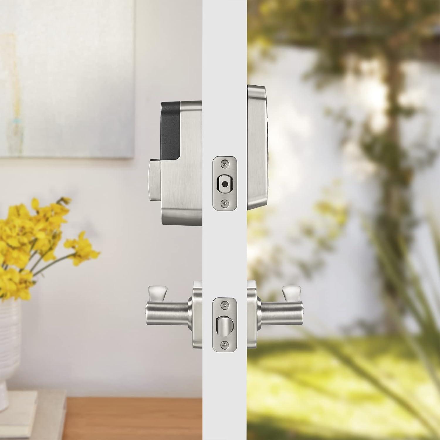 Satin Nickel Keypad Lock with Wi-Fi and Lever