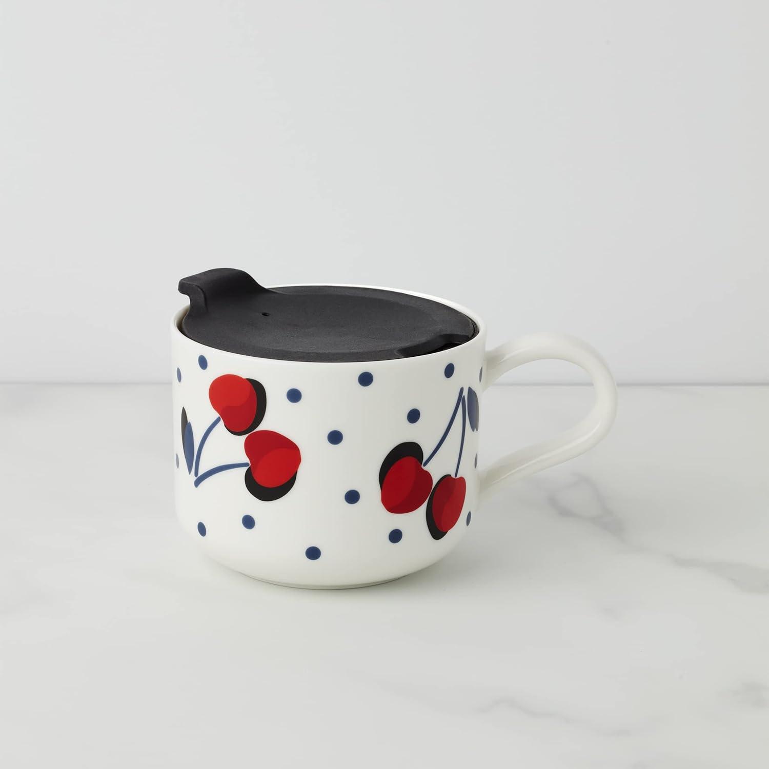 Vintage Cherry Dot 12 oz Ceramic Travel Mug