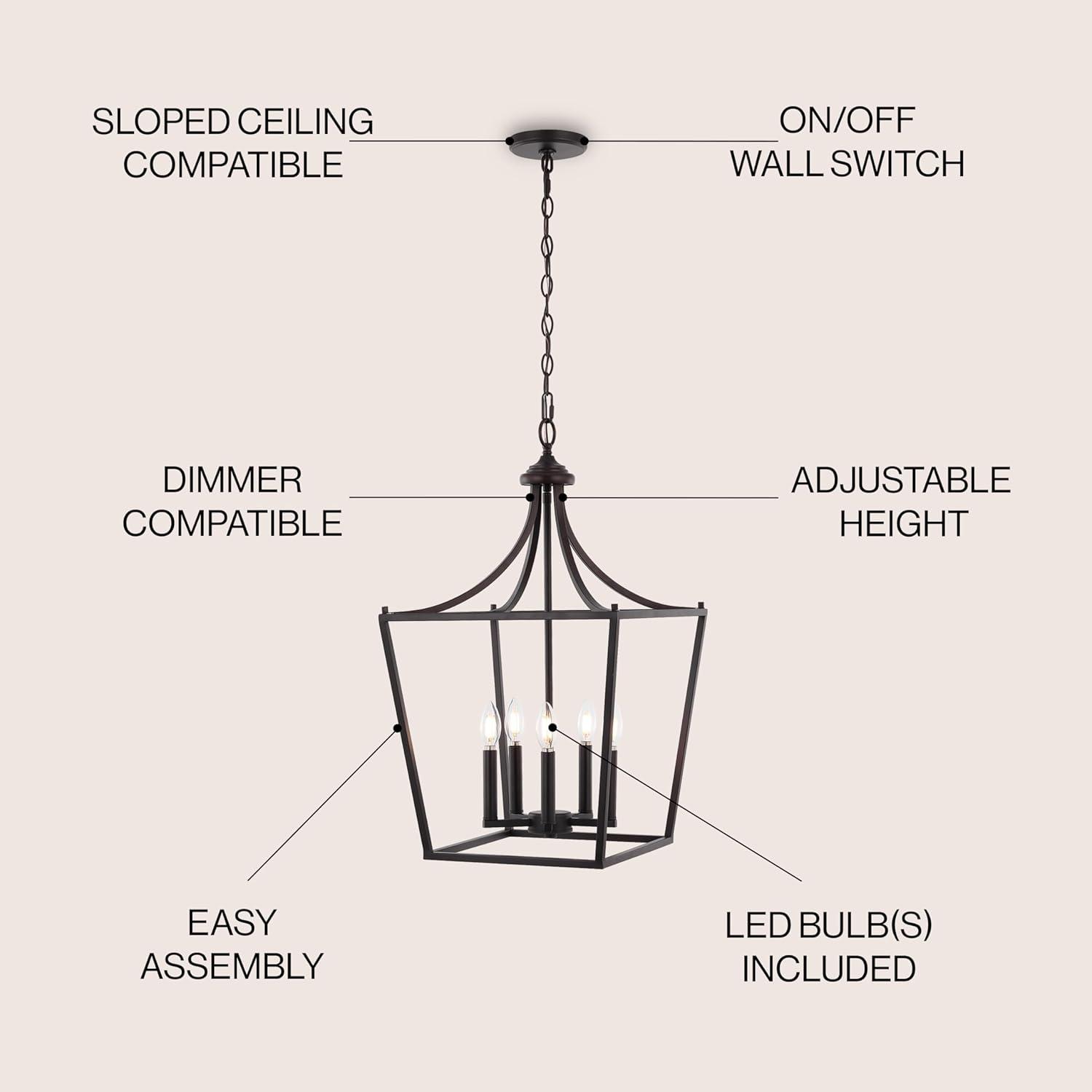 Camden 16" 5-Light Iron Classic Midcentury Pendant Lantern, Oil Rubbed Bronze