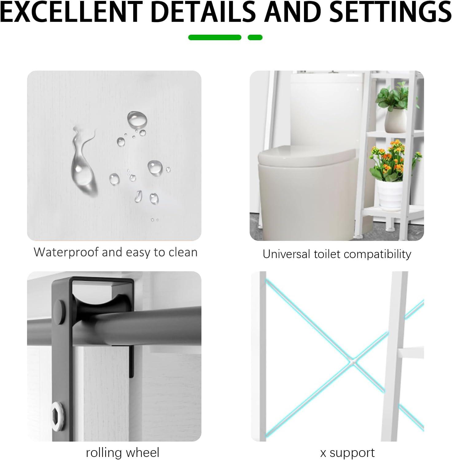 Over The Toilet Storage, Wooden 3-Tier Over-The-Toilet Rack Bathroom Space Saver Organizer, Freestanding Above Toilet Stand with Toilet Paper Holder and Towel Hook(White)