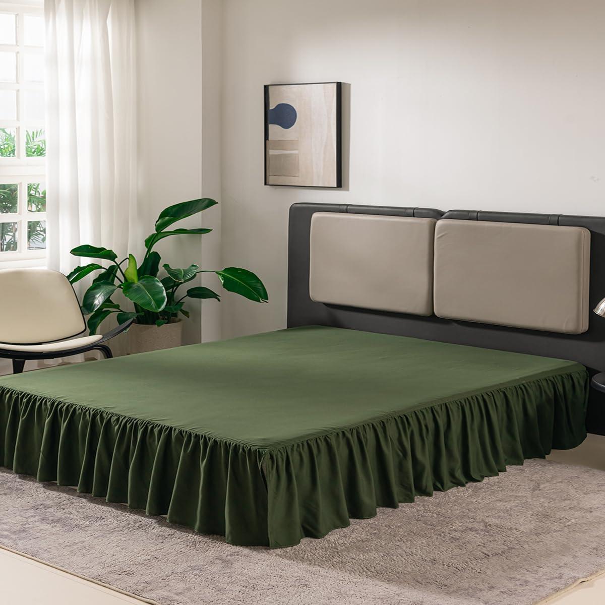 LUCULY Bed Skirt Queen Size Ruffled Bed Skirt with Split Corners, Queen Bed Skirt Drop