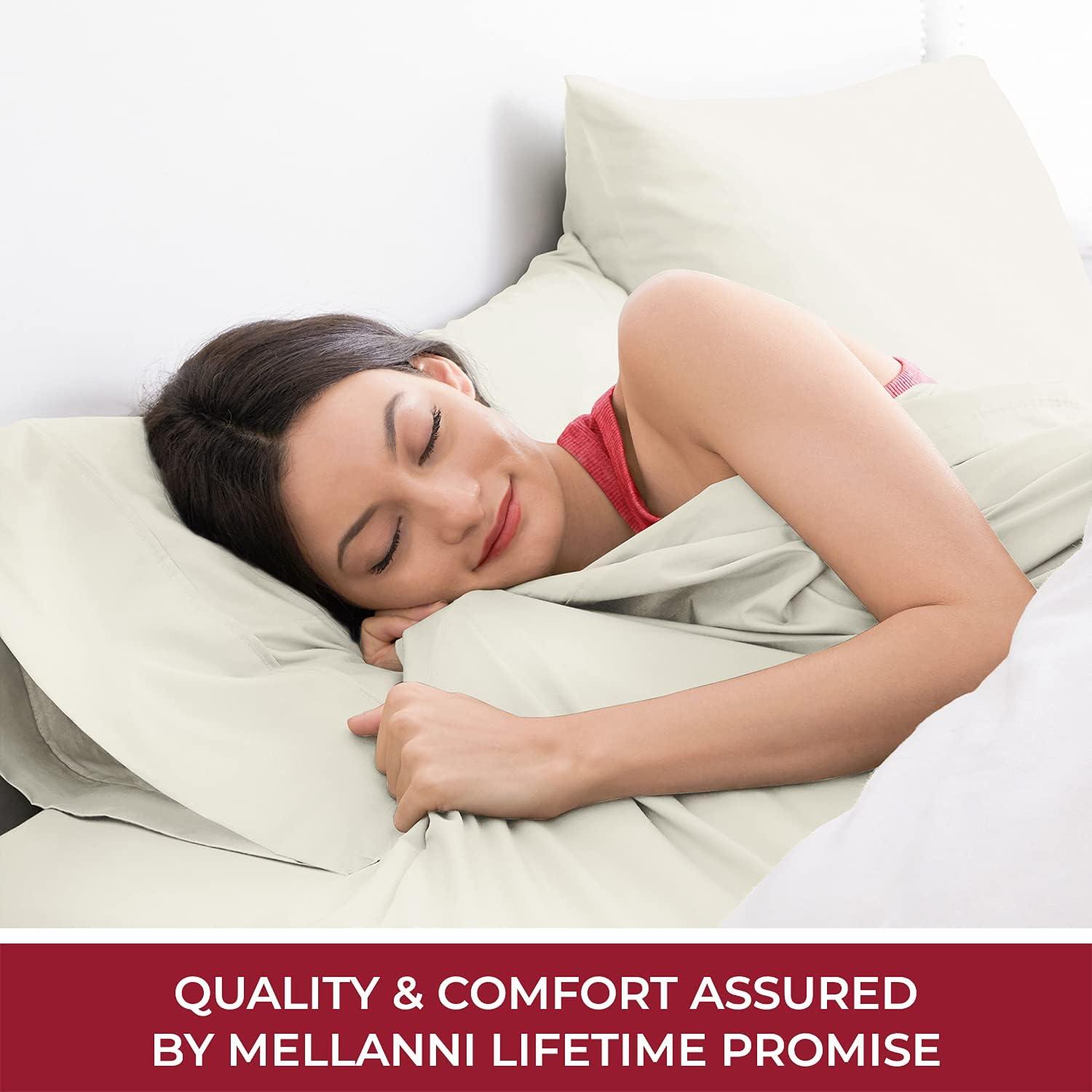 Mellanni 400 Thread Count Cotton Sateen Bedding Set - 4 Piece White Bed Sheets Set - Fits Mattresses up to 16" Deep - Cooling Sheet for Hot Sleepers (Full, Ivory)