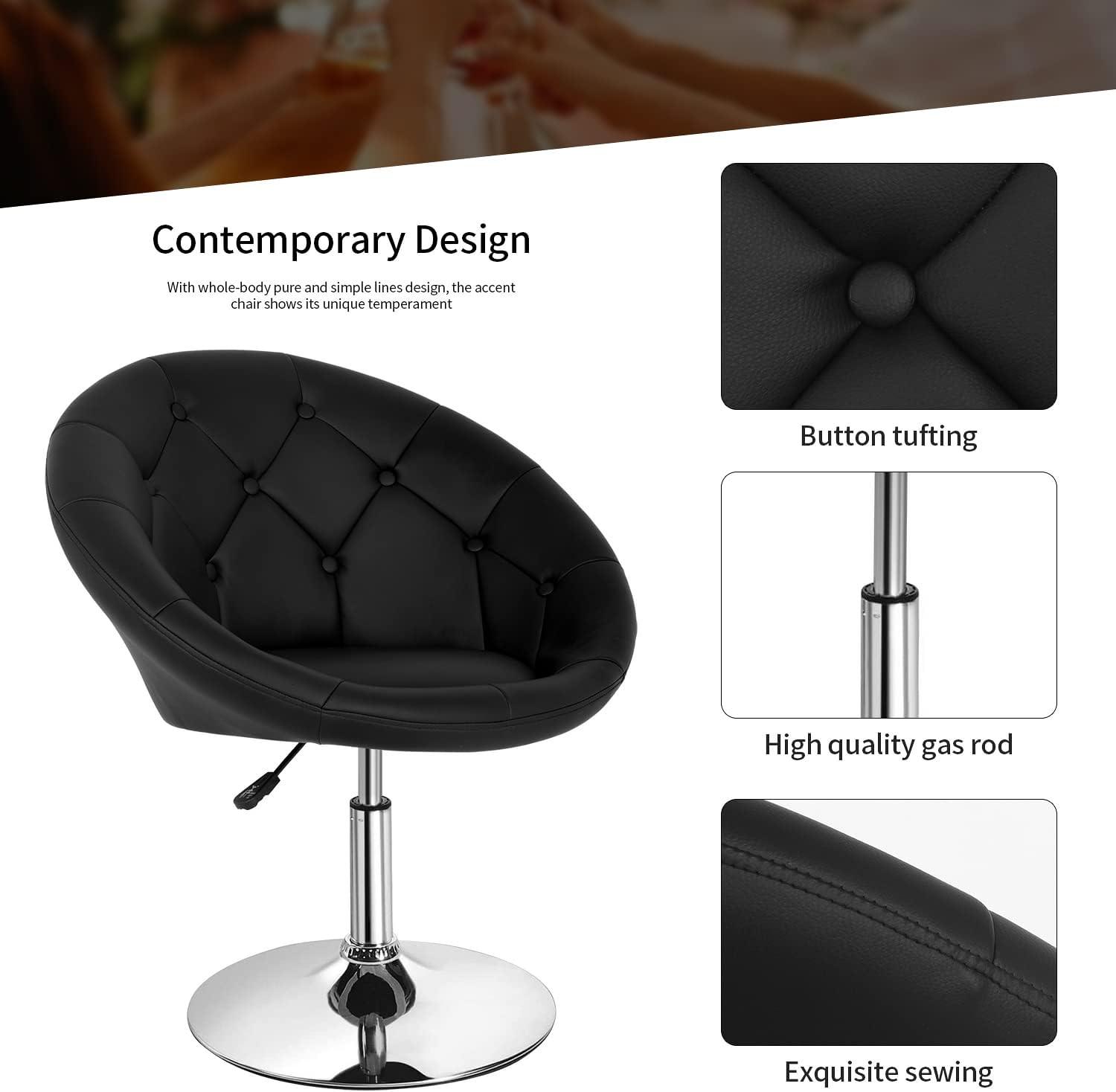 Yaheetech Height Adjustable Swivel Upholstered Round Accent Chair Barrel Chair-Black