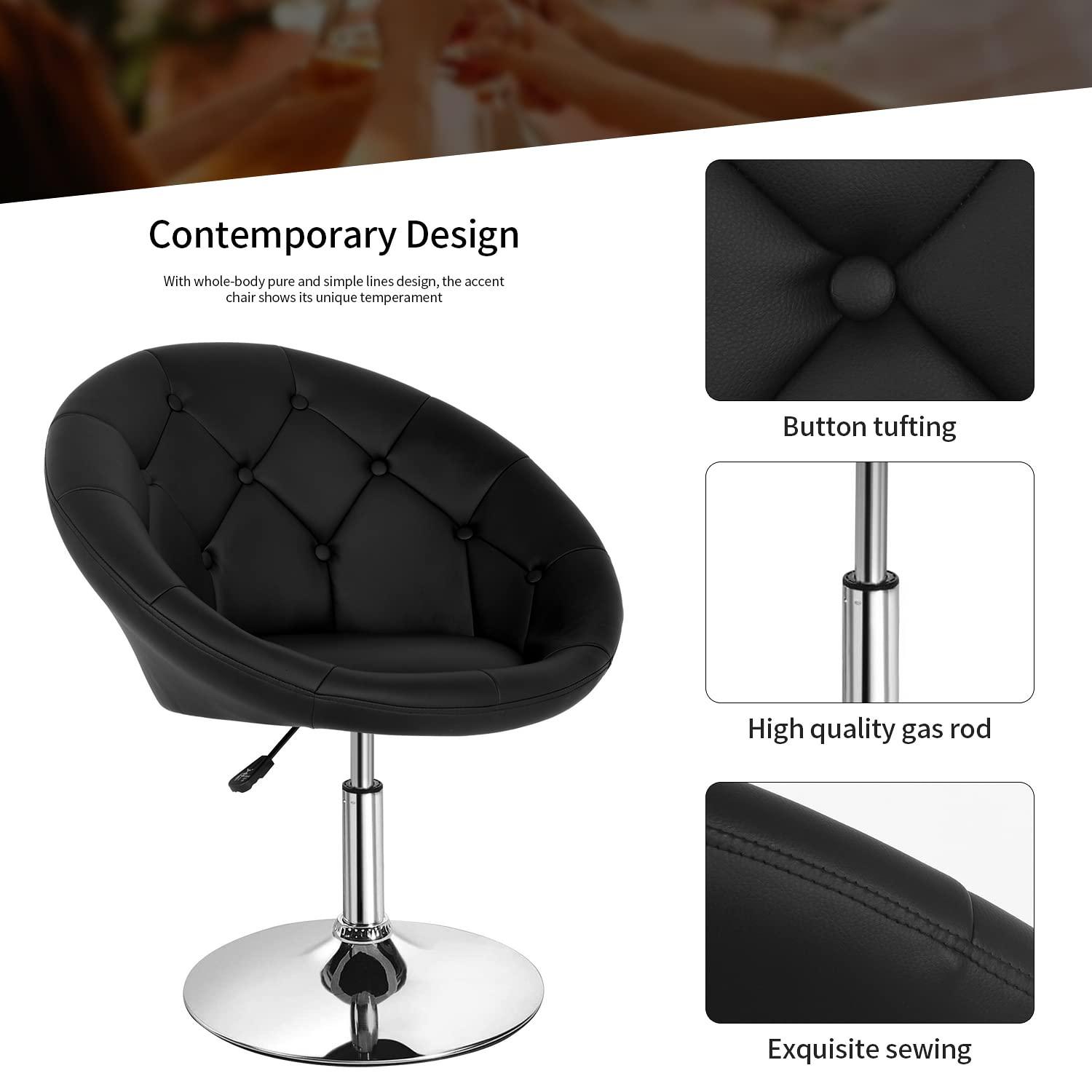 Yaheetech Height Adjustable Swivel Upholstered Round Accent Chair Barrel Chair-Black