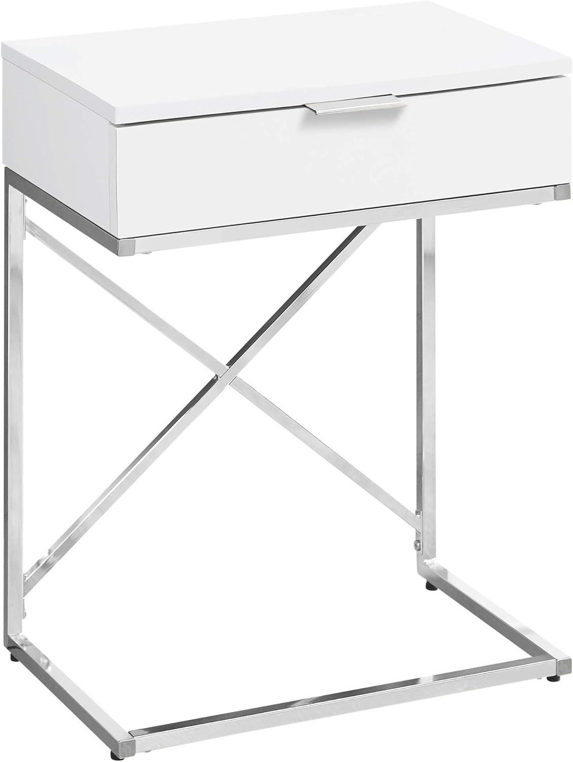 Monarch Specialties ACCENT TABLE - 24H / GLOSSY WHITE / CHROME METAL