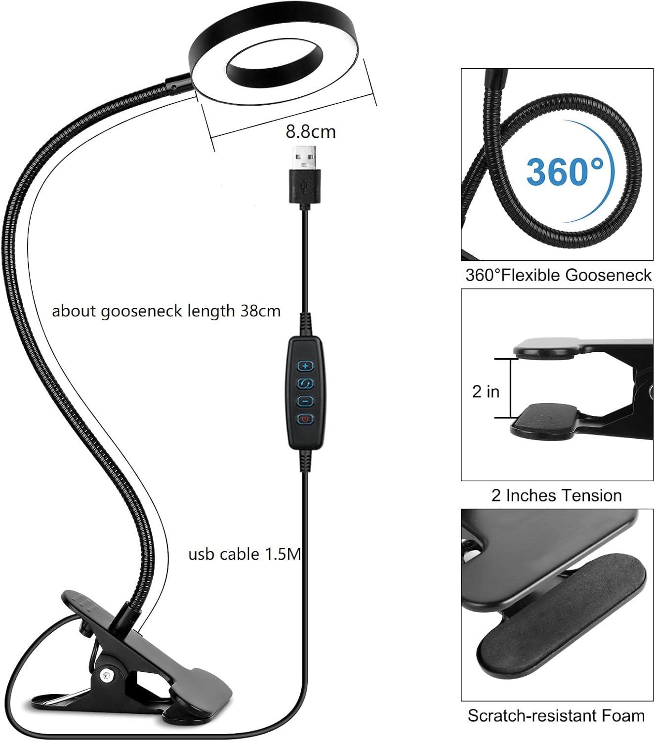 Desk Clip on Lamp for Reading Home Office, 10 Dimmable Brightness 3 Modes, Clamp Light for Bed Headboard