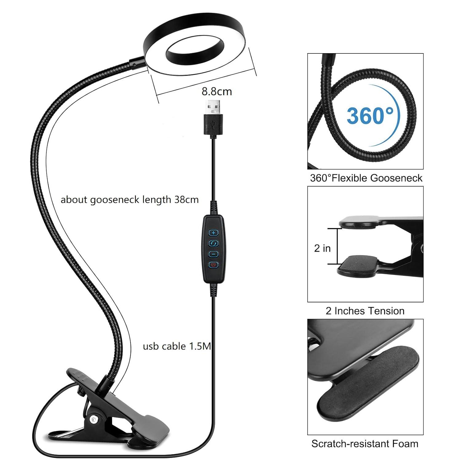 Desk Clip on Lamp for Reading Home Office, 10 Dimmable Brightness 3 Modes, Clamp Light for Bed Headboard