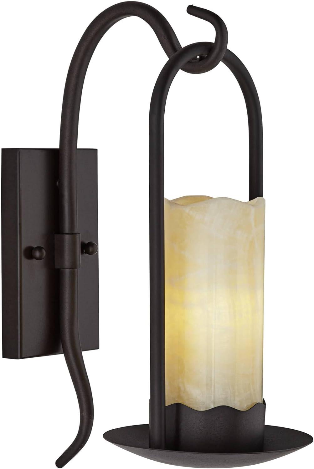 Rustic Wall Light Sconces Set of 2 Espresso Bronze Hardwire 6 1/2" Fixture Faux Candle for Bedroom Bedside Living Room Hallway