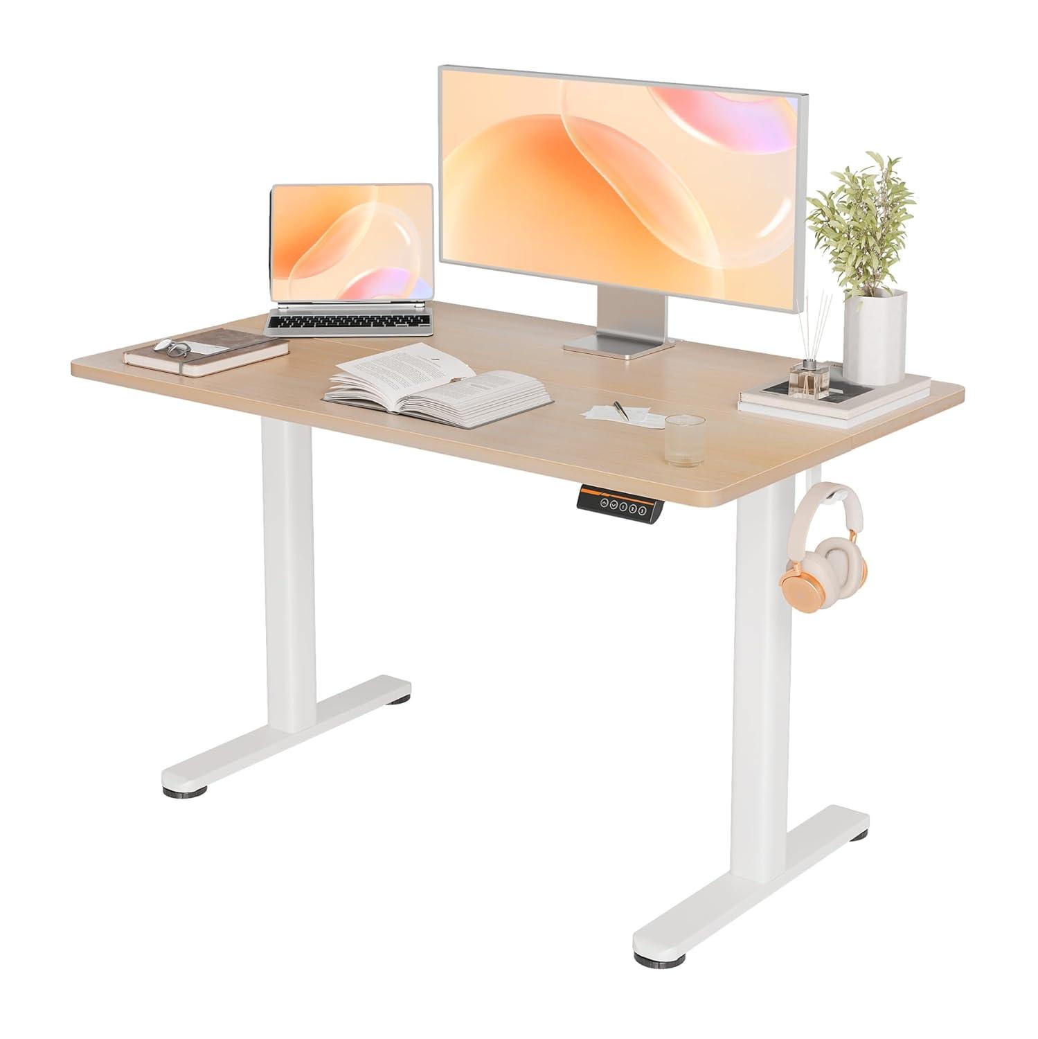 YDN Electric Standing Desk, 48x24 Inch Stand up Desk Adjustable Height, Sit Stand Home Office Desk with Splice Board, Natural Top