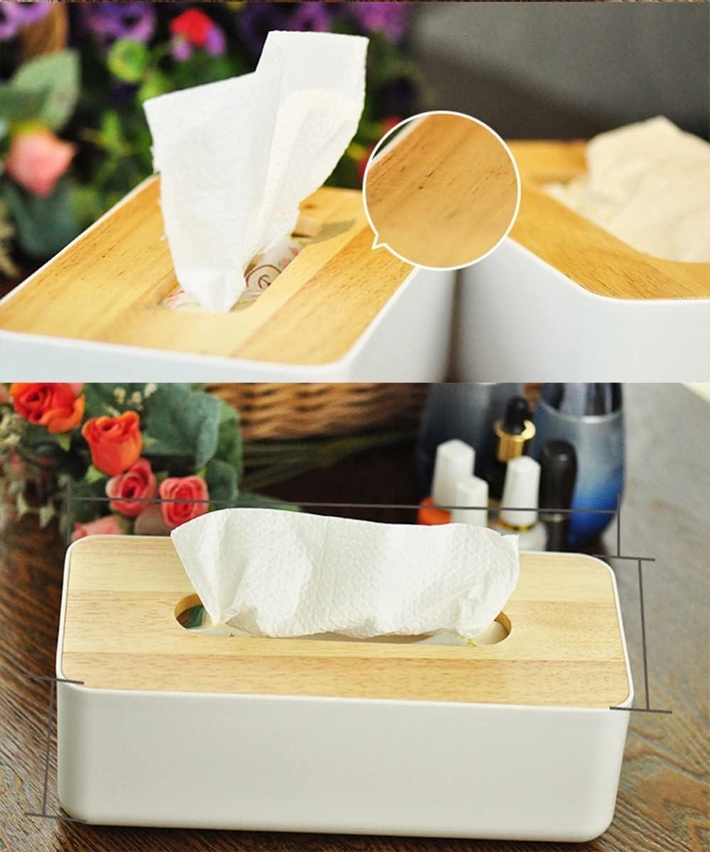 Large White and Wood Rectangular Tissue Box Holder