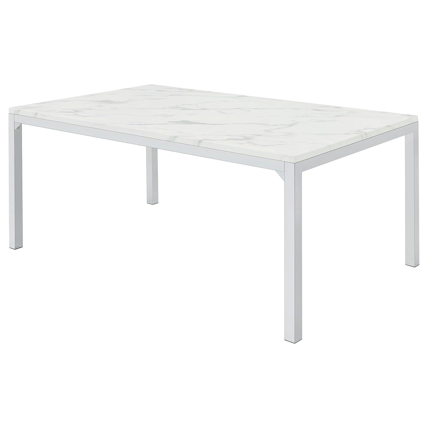 Coaster Athena Rectangle Metal Dining Table with Marble Top in Chrome