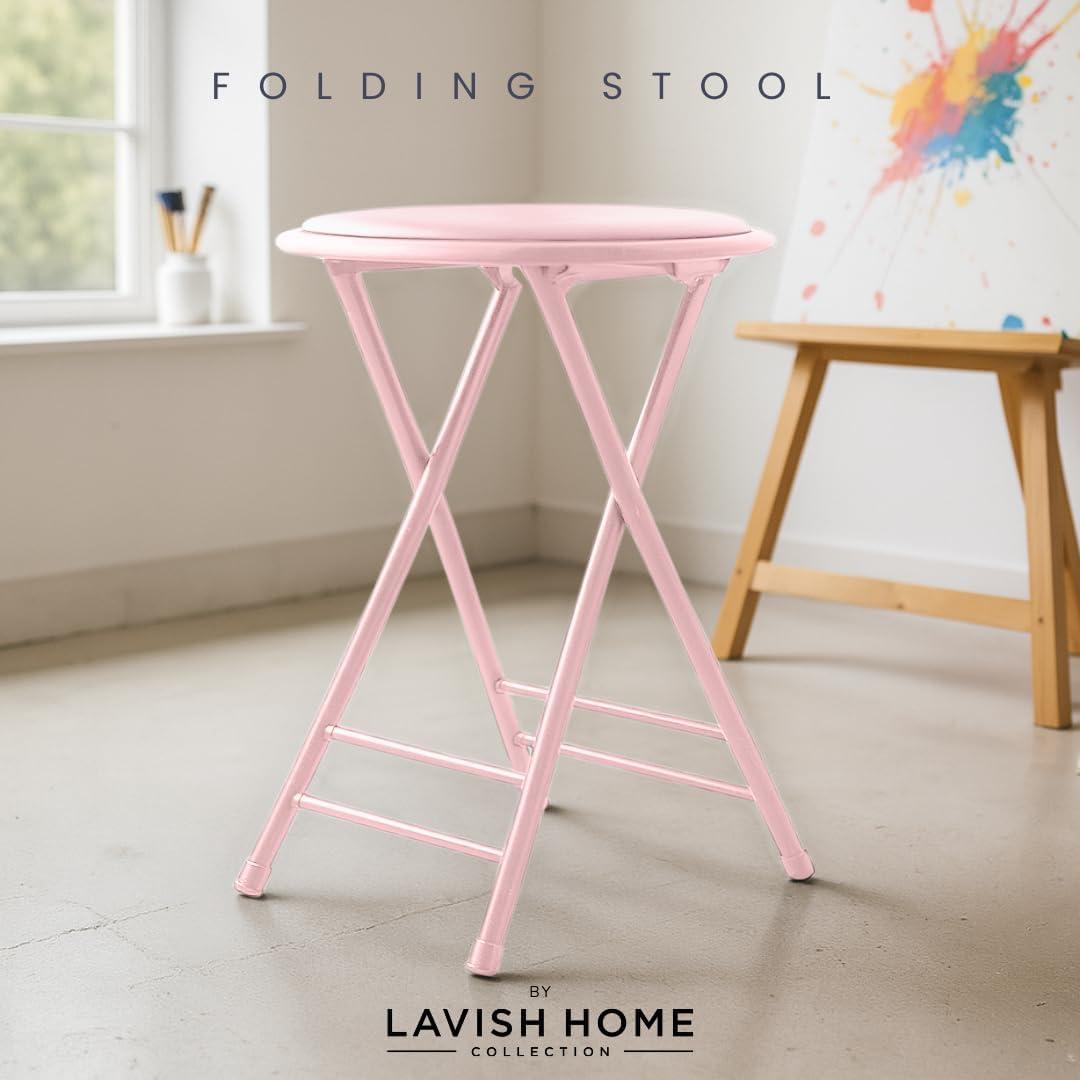 Trademark Global 24 x 14.5 in. Home Collection Cushioned Folding Stool - Pink