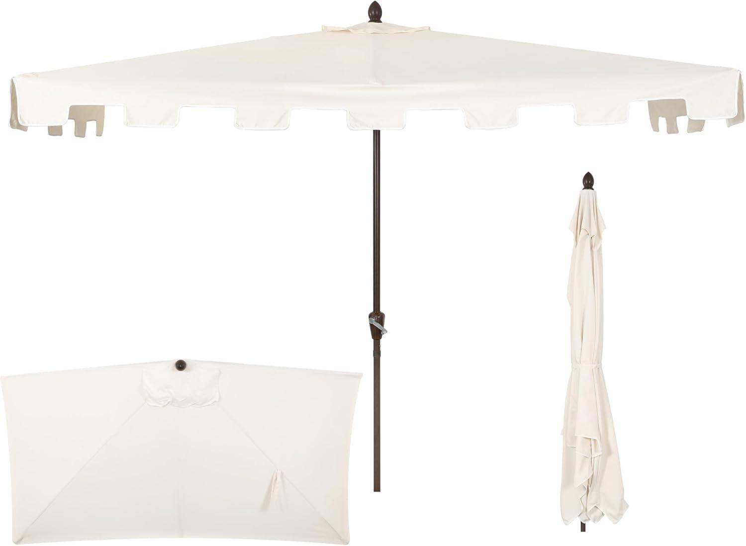 JONATHAN Y Sidney 9 ft. Classic MidCentury Rectangular Half Market Patio Umbrella with Crank, Wind Vent and UV Protection in Cream/White