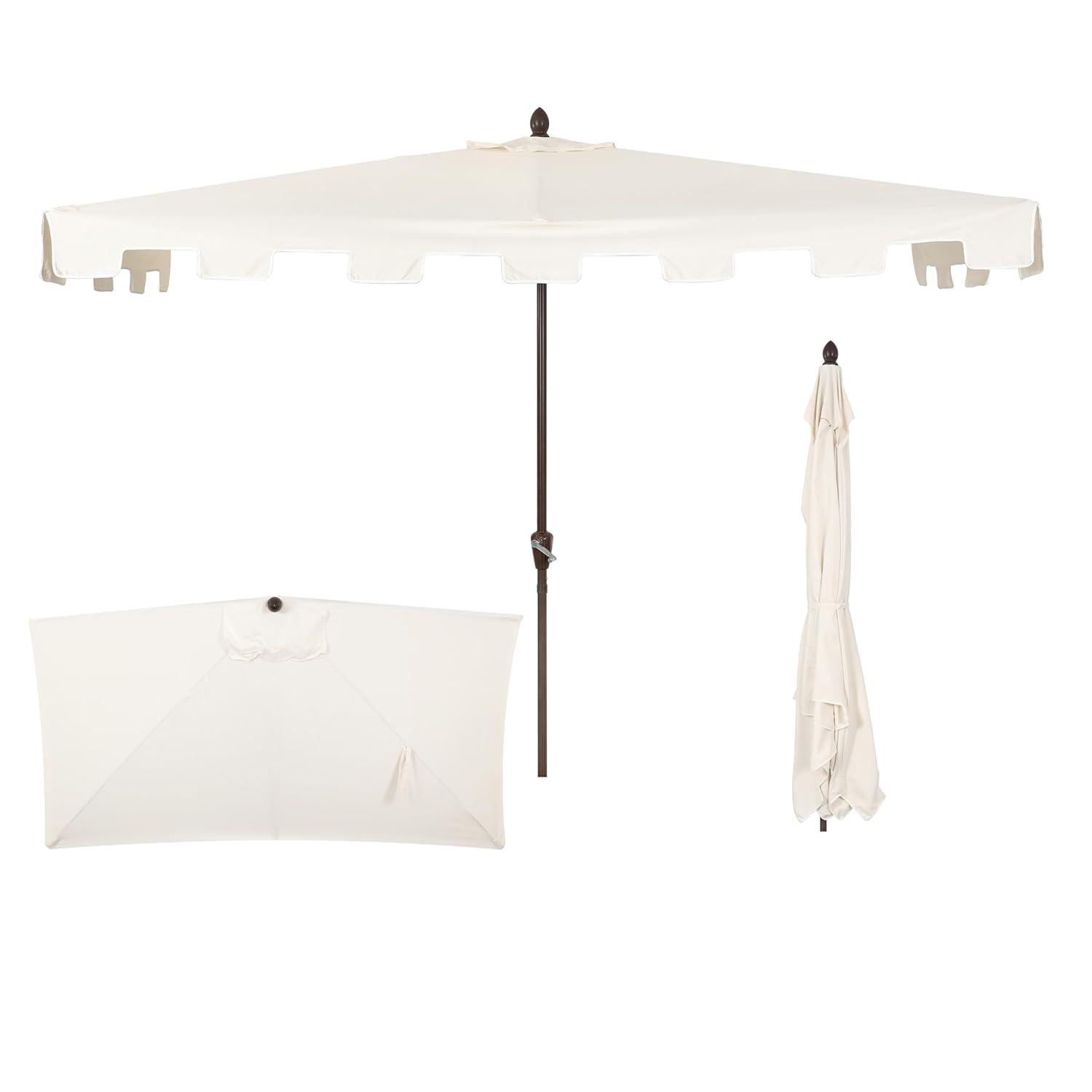 JONATHAN Y Sidney 9 ft. Classic MidCentury Rectangular Half Market Patio Umbrella with Crank, Wind Vent and UV Protection in Cream/White