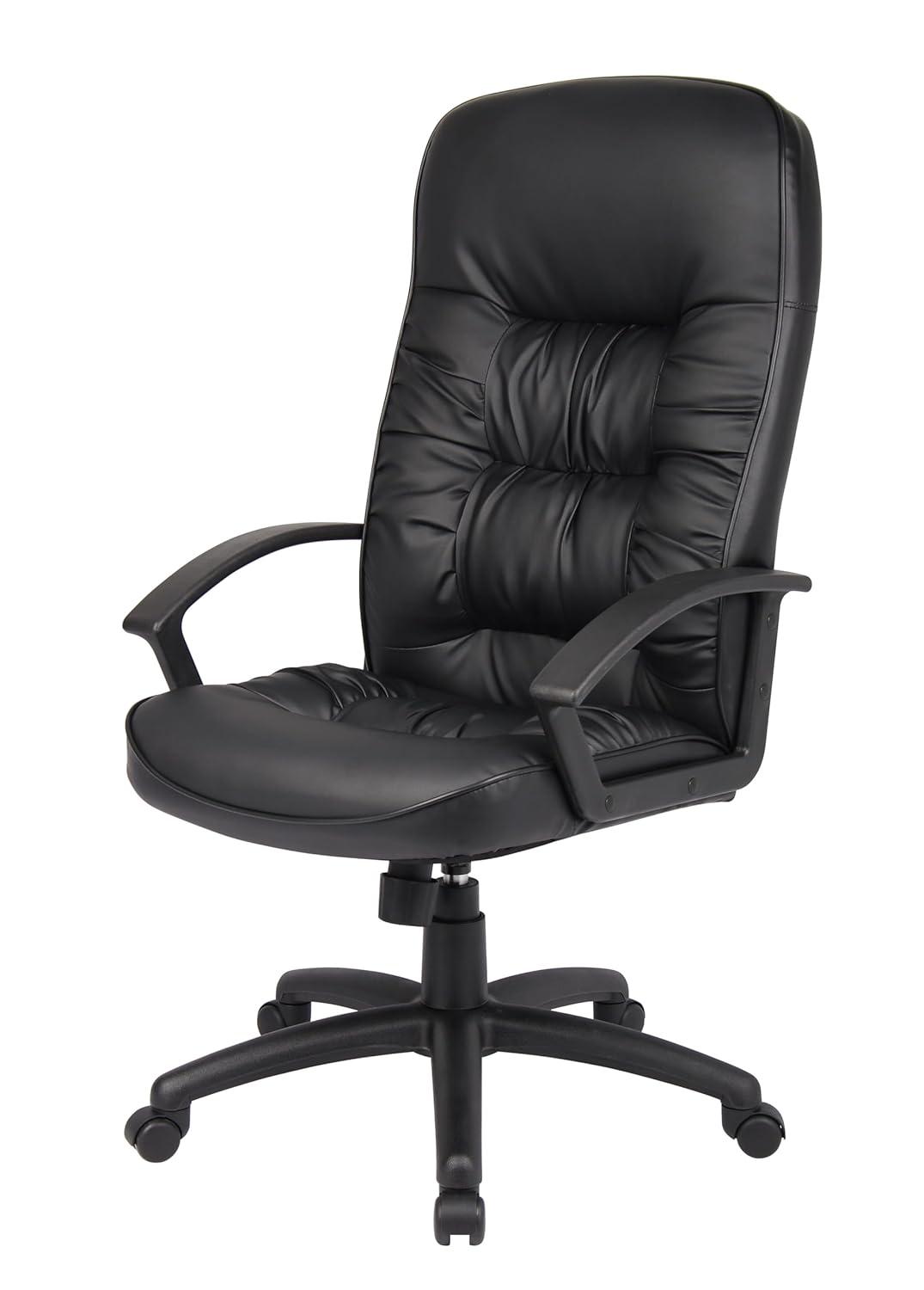 High Back LeatherPlus Chair Black - Boss Office Products: Ergonomic, Adjustable, Swivel, Casters/Wheels