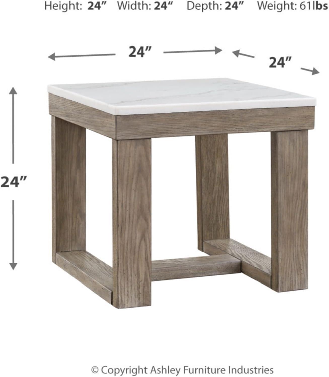 Signature Design by Ashley Loyaska Casual End Table with White Marble Top, Light Brown & White Marble