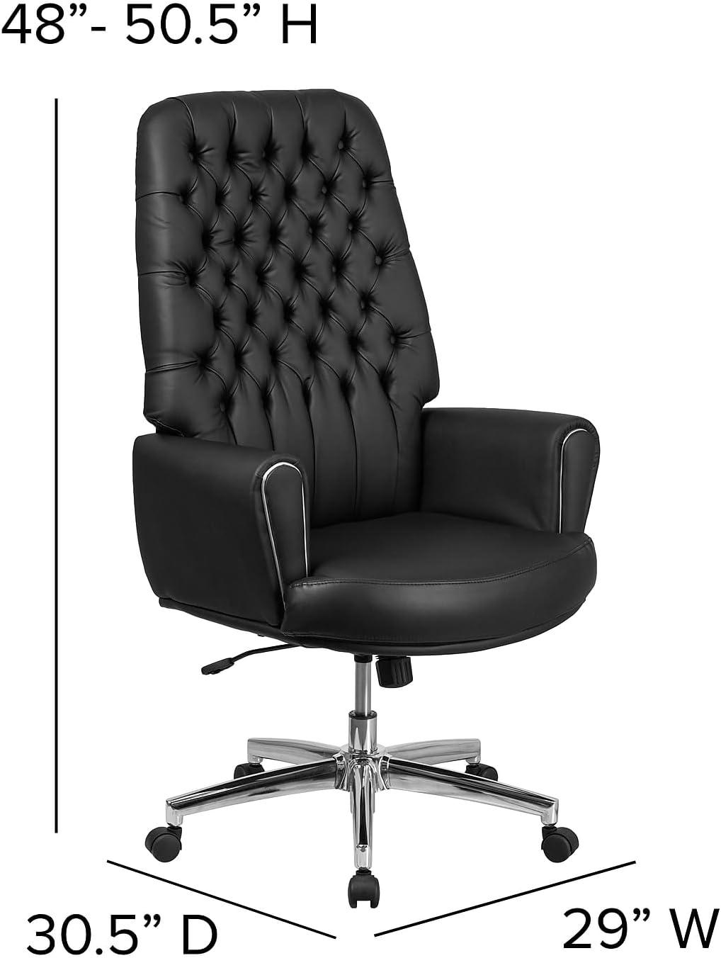 Flash Furniture Hansel High Back Traditional Tufted Black LeatherSoft Executive Swivel Office Chair with Silver Welt Arms