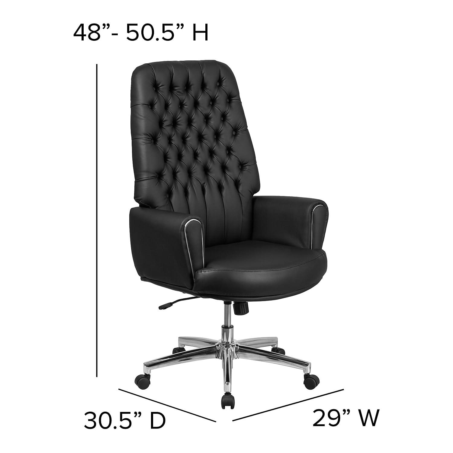 Flash Furniture Hansel High Back Traditional Tufted Black LeatherSoft Executive Swivel Office Chair with Silver Welt Arms