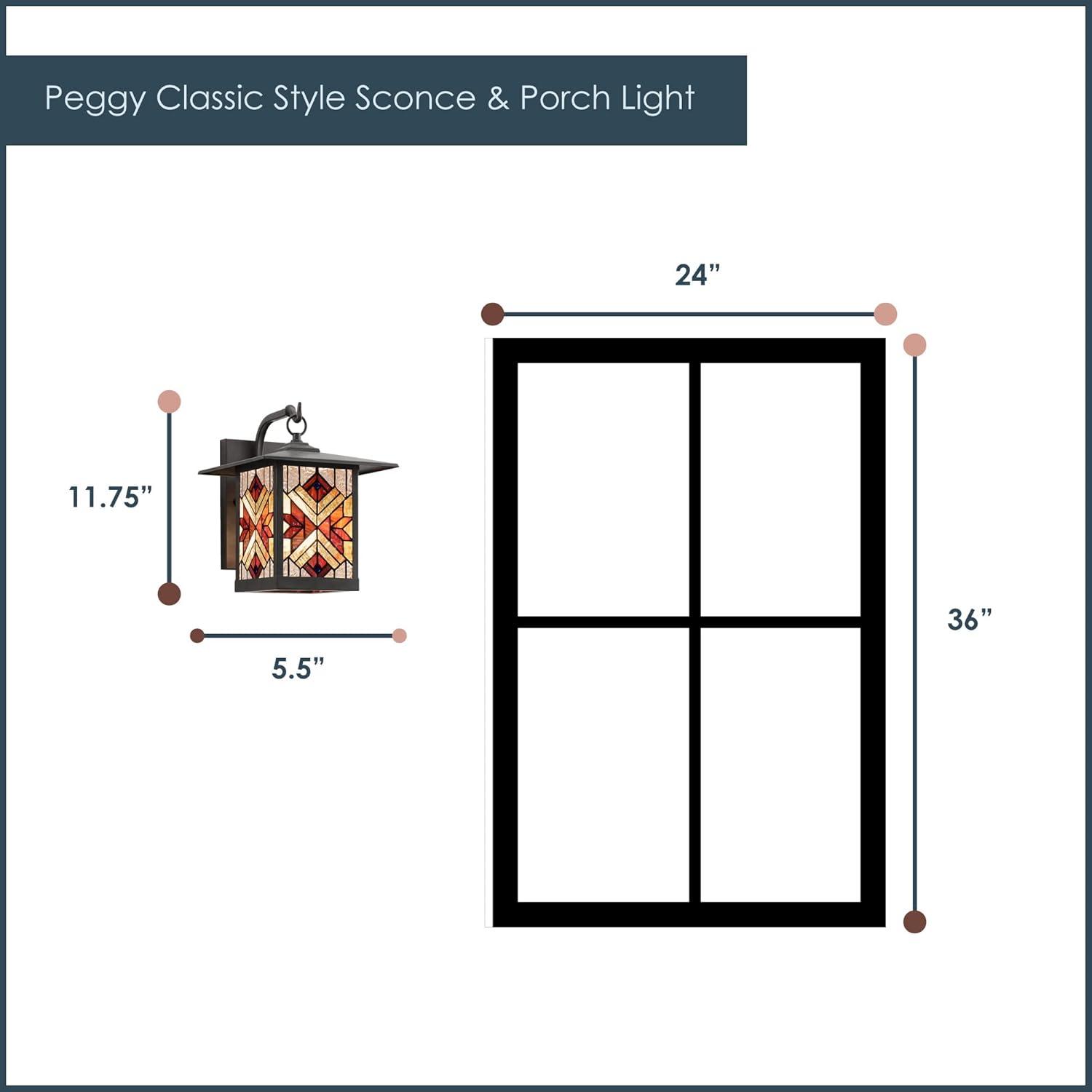 River of Goods 11.75" Stained Glass 1-Light Tiffany Style Bronze Outdoor Lantern Wall Sconce: ETL Listed, Metal Body, No Battery Required