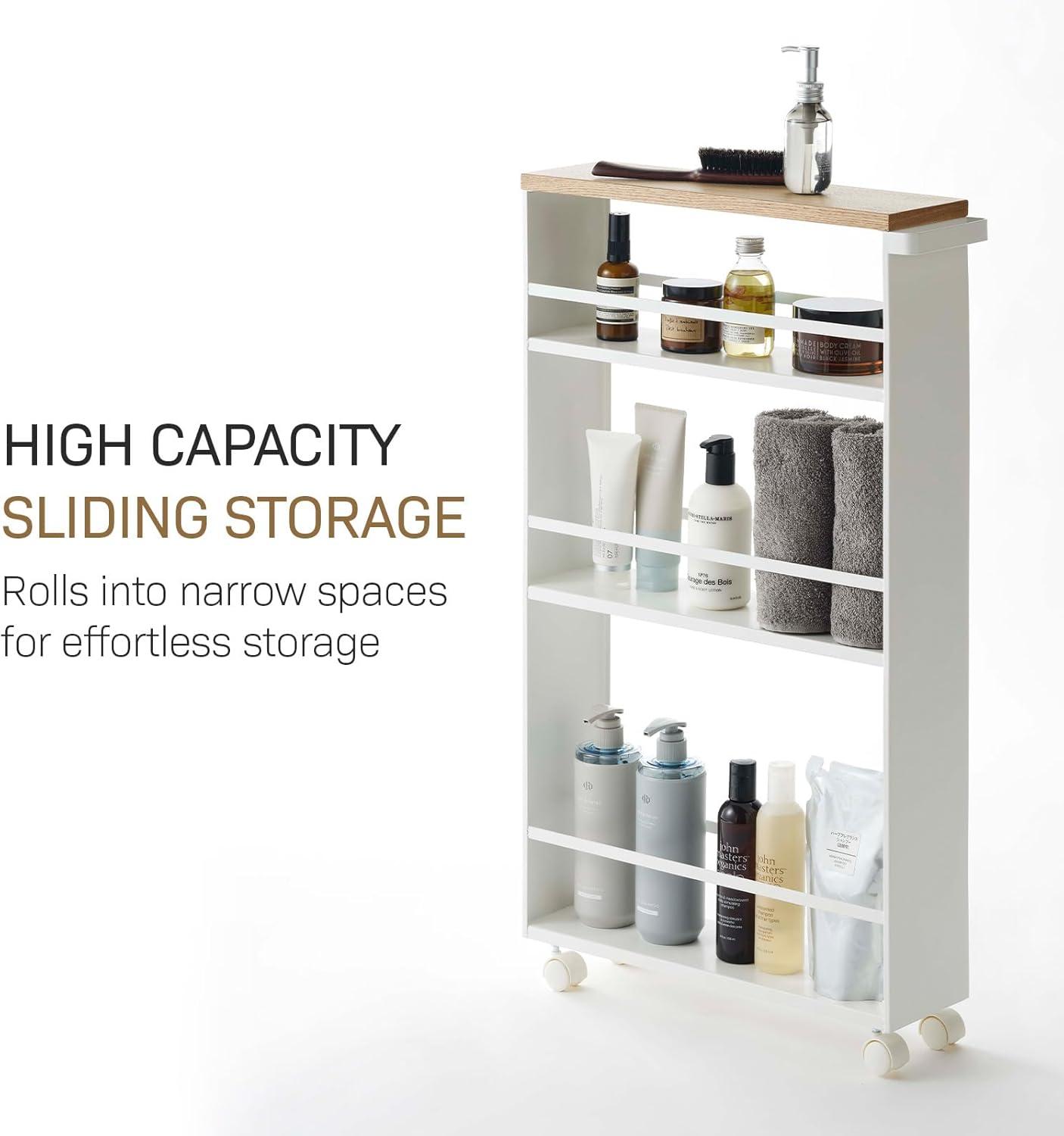 Yamazaki Tower White Rolling Slim Storage Cart With Handle