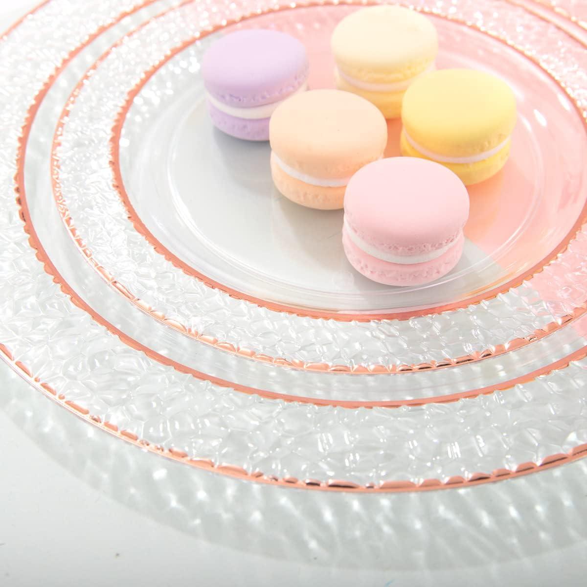 Ciaell 150PCS Rose Gold Plastic Plates – Disposable Plates with Rose Gold Plastic Silverware include 50Plates, 25Forks, 25Knives, 25Spoons, 25Cups for Wedding & Party