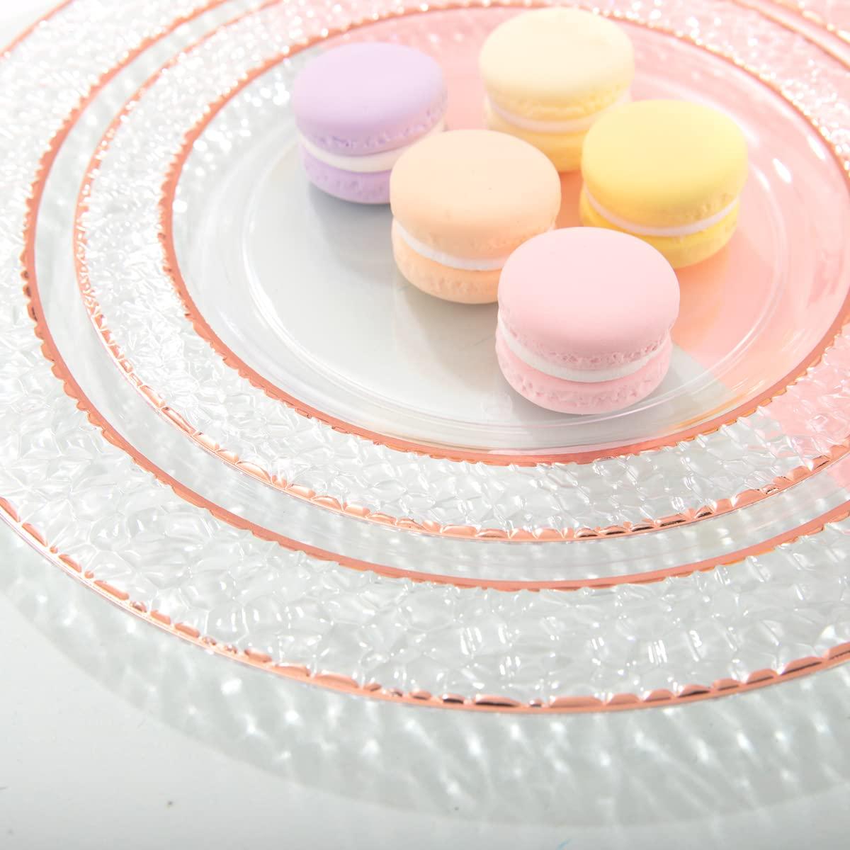 Ciaell 150PCS Rose Gold Plastic Plates – Disposable Plates with Rose Gold Plastic Silverware include 50Plates, 25Forks, 25Knives, 25Spoons, 25Cups for Wedding & Party