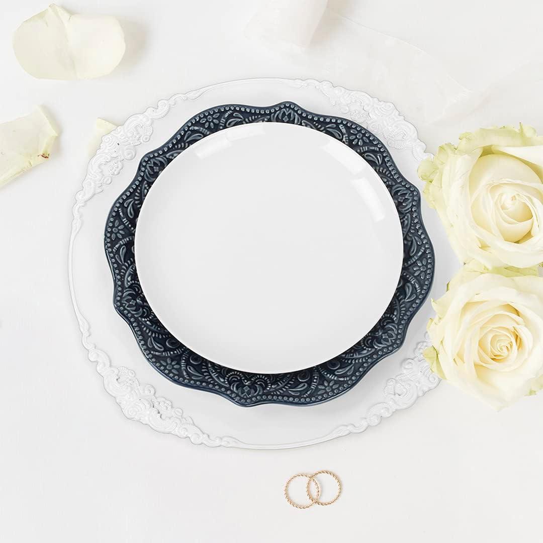 DIY Wedding Koyal Wholesale Vintage Charger Plate, White (Pack of 4)