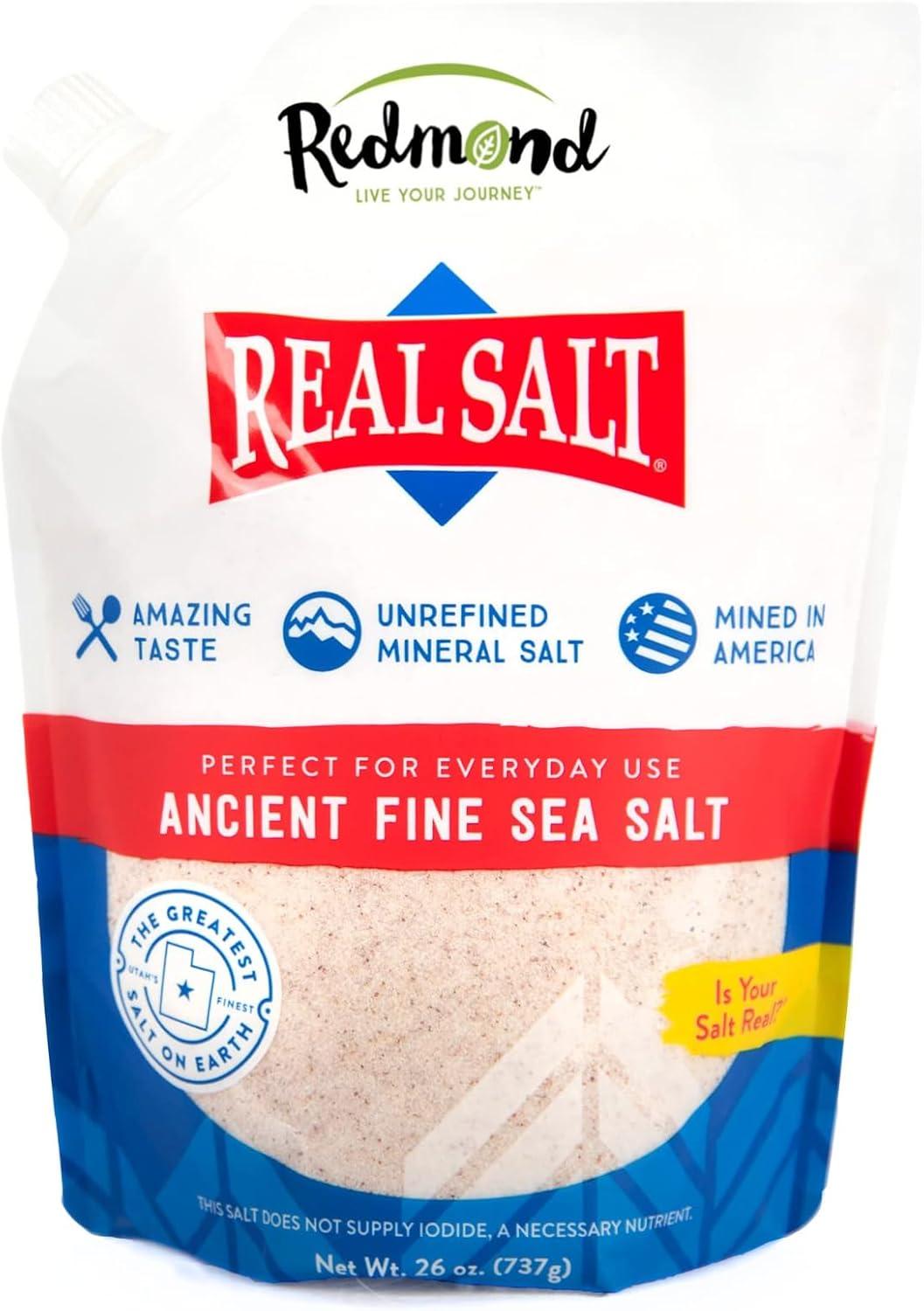 REDMOND Real Sea Salt - Natural Unrefined Gluten Free Fine, 26 Ounce Pouch (1 Pack)