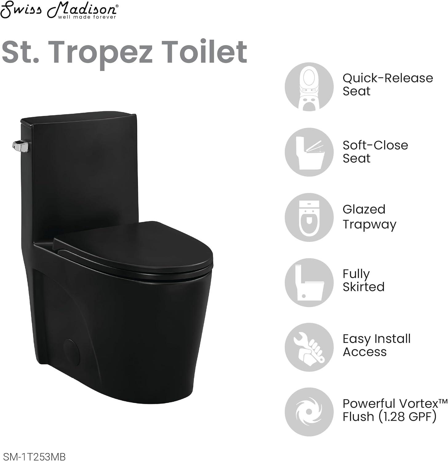 St. Tropez One Piece Elongated Toilet Dual Vortex Flush 1.6 GPF