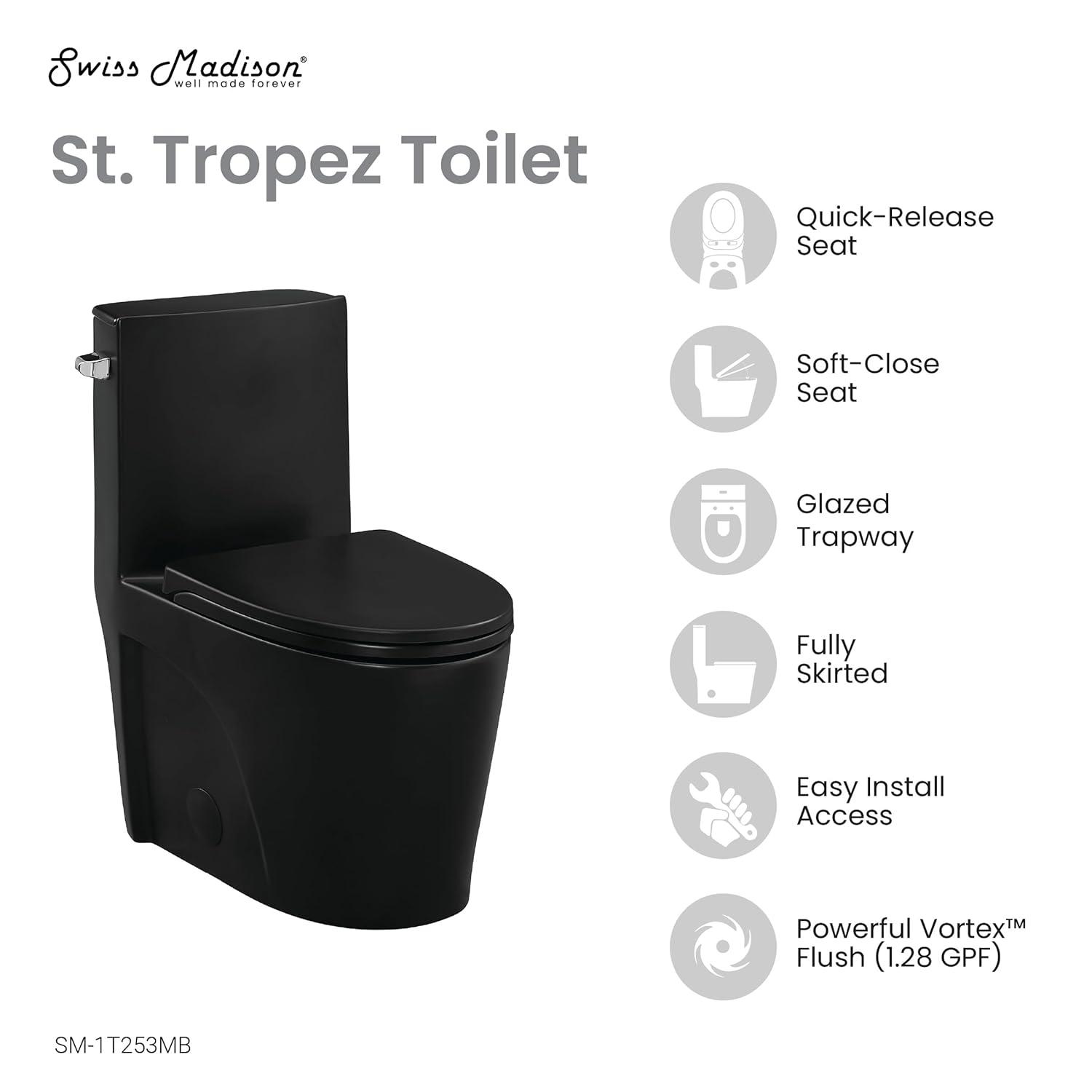 St. Tropez One Piece Elongated Toilet Dual Vortex Flush 1.6 GPF