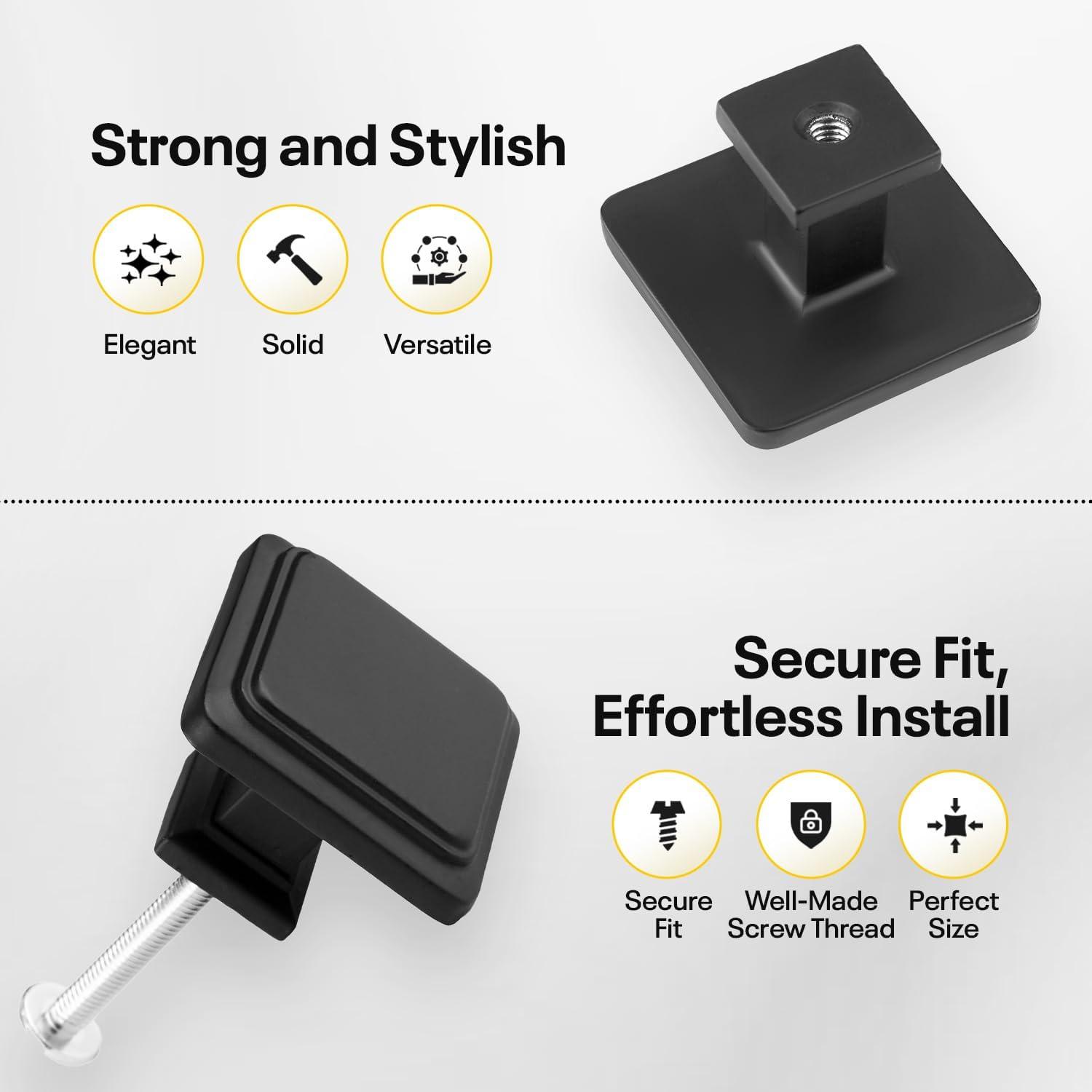 Single Hole Drawer Knobs - 10 Pack Black Cabinet Knobs - Square Dresser Knobs Dresser Handles Closet Door Knobs - Kitchen Cabinet Knobs - Cabinet Hardware