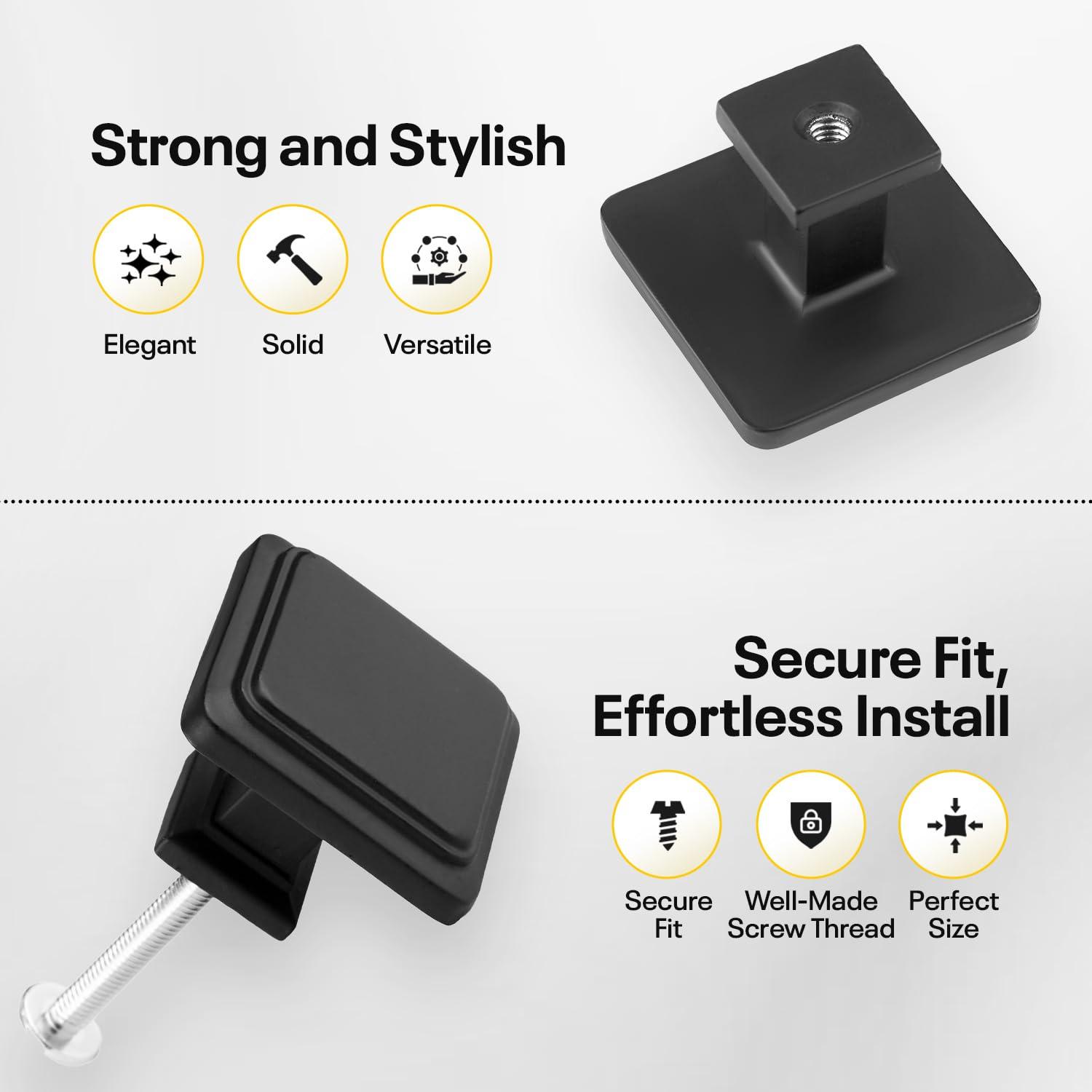 Single Hole Drawer Knobs - 10 Pack Black Cabinet Knobs - Square Dresser Knobs Dresser Handles Closet Door Knobs - Kitchen Cabinet Knobs - Cabinet Hardware