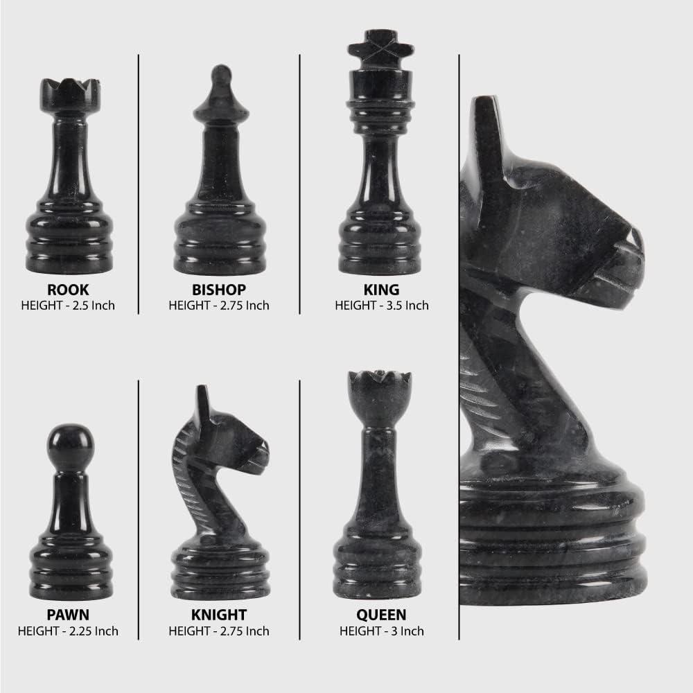 Radicaln Marble Chess Pieces Black and White 3.5 Inch King Figures Handmade 32 Chess Figures - Suitable for 16-20 Inch Chess Game - Board Games