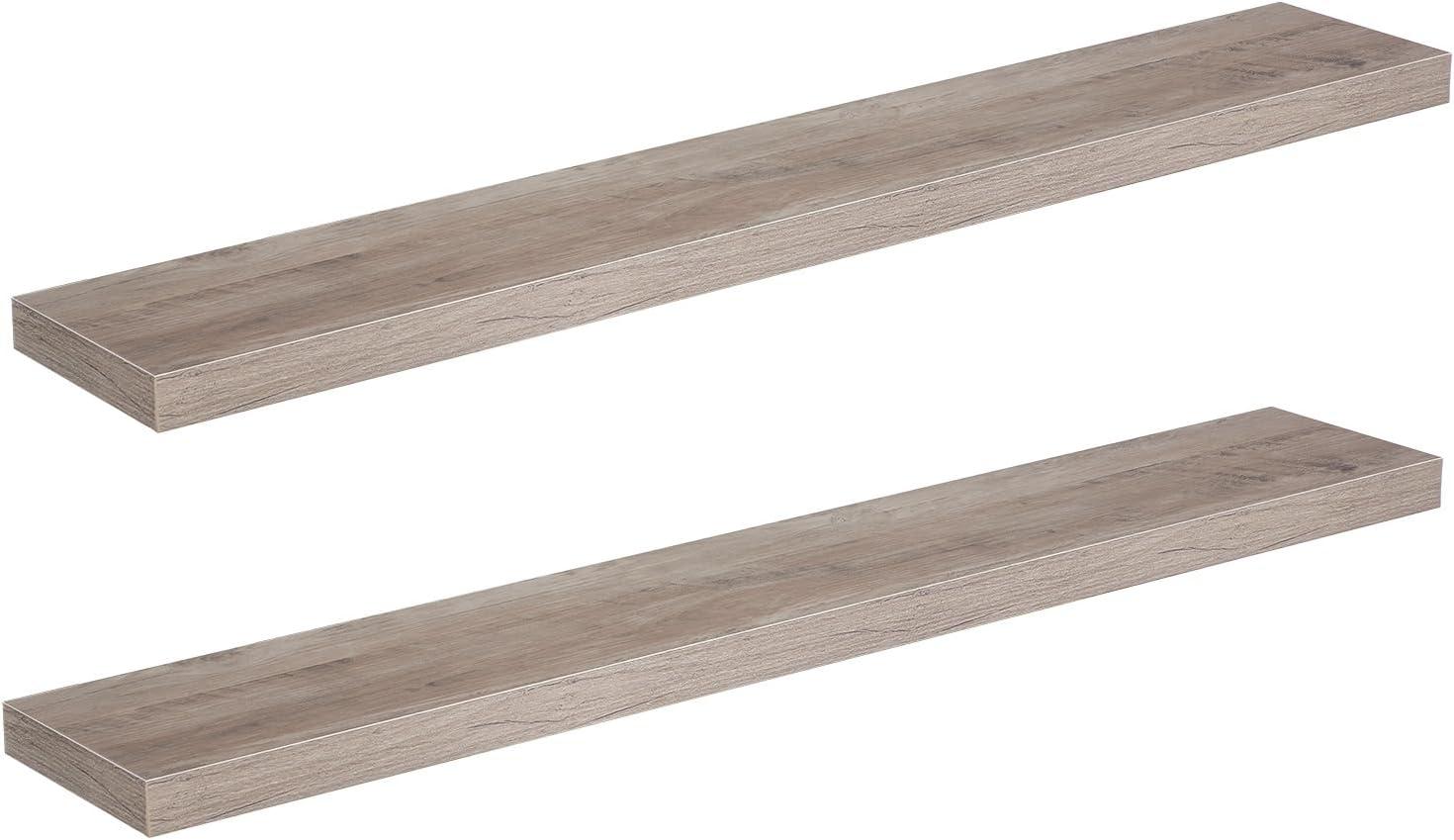 47.2" Greige Wood Floating Wall Shelf Set with Invisible Brackets