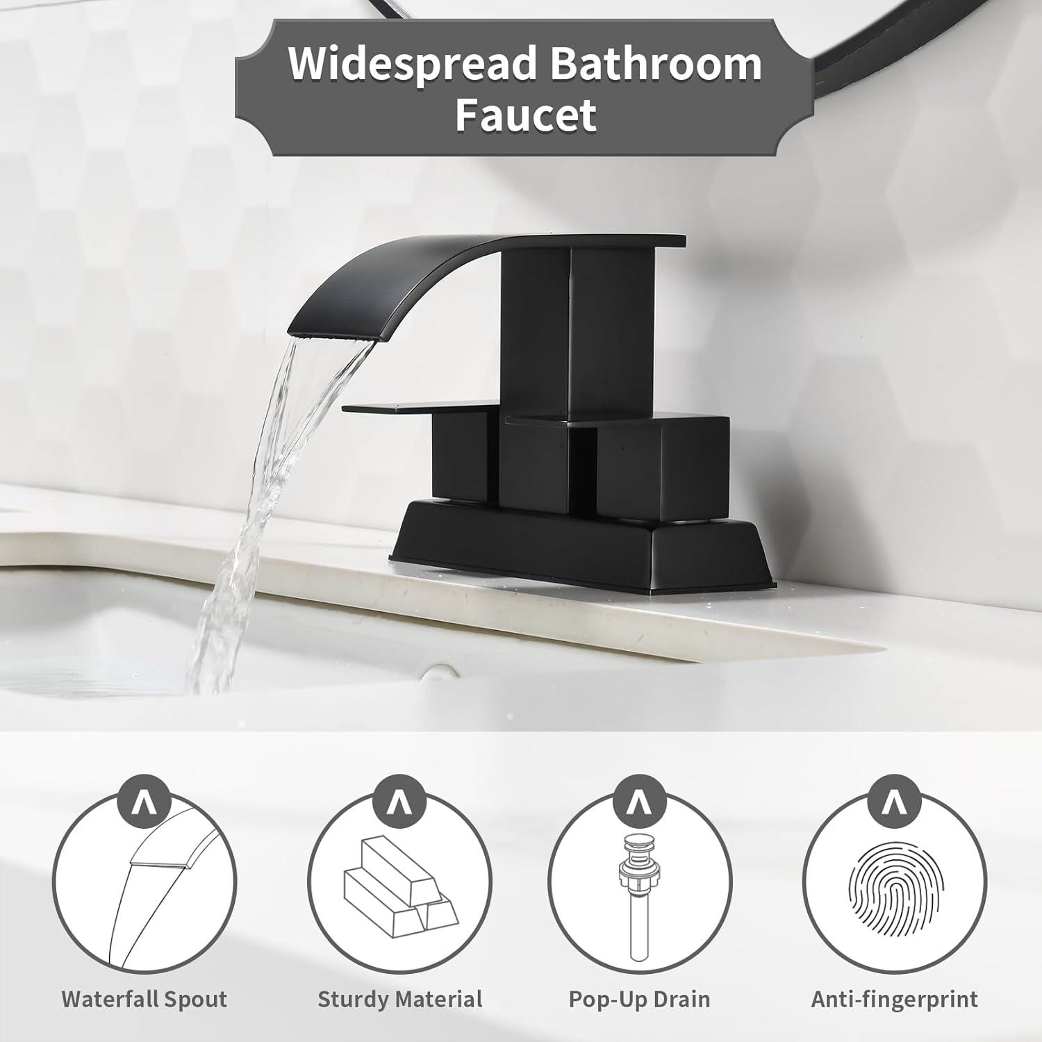 Matt Black Bathroom Sink Faucet 4 inch Bathroom Faucets for Sink 2-Handle Faucet with Pop-up Drain Vanity Faucet Modern