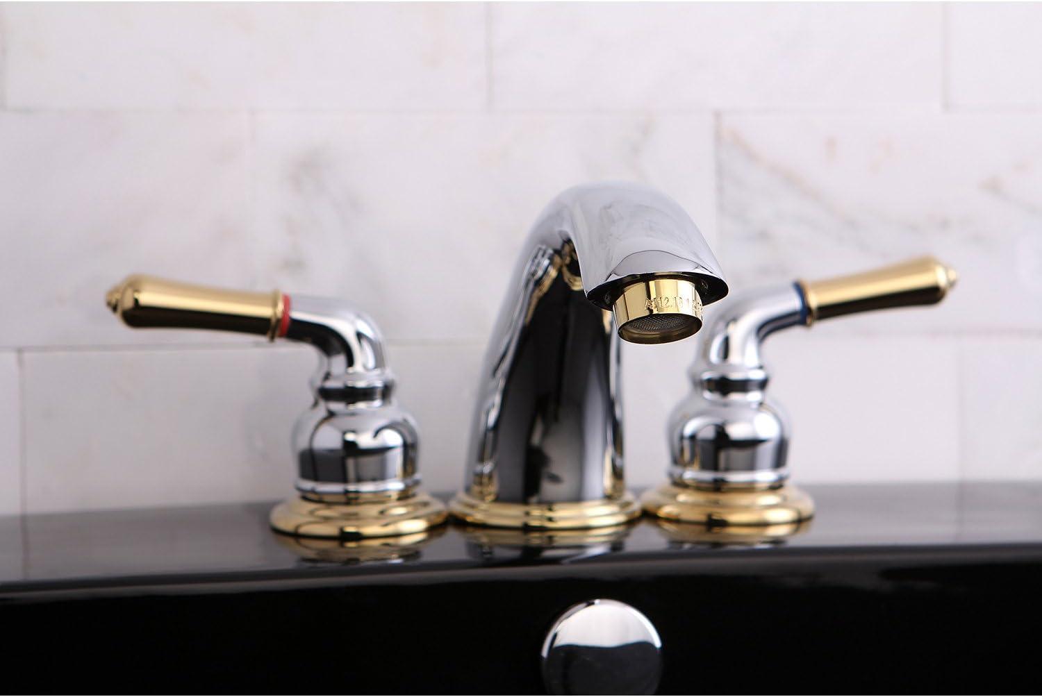 Kingston Brass KB964 Kingston Brass Magellan Two-Handle 3-Hole Deck Mount Widespread Bathroom Faucet with Retail Pop-Up Drain