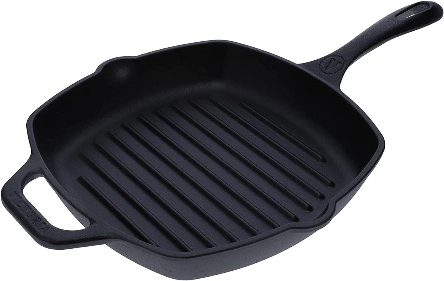 Victoria Black Cast Iron Square Grill Pan with Handle