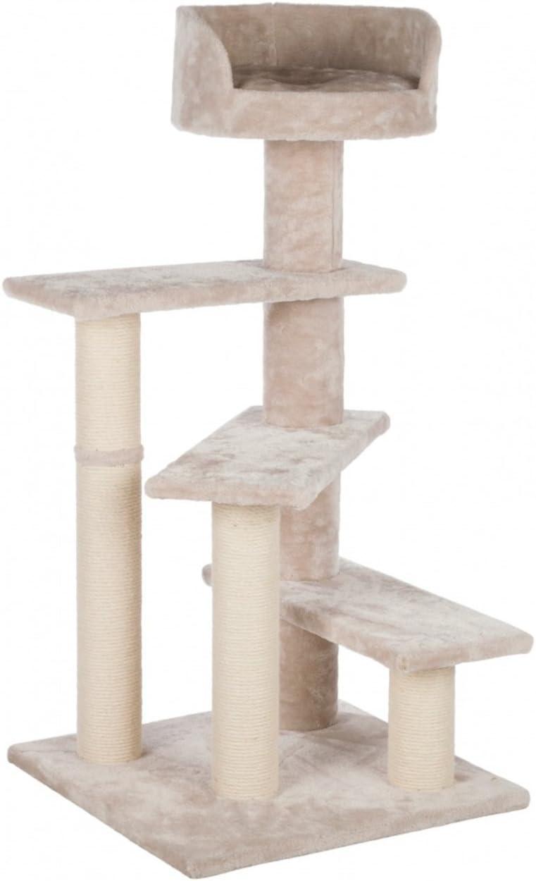 TRIXIE Tulia Senior Plush & Sisal 4-Level 40.2" Cat Tree, Scratching Posts & Bed, Greige