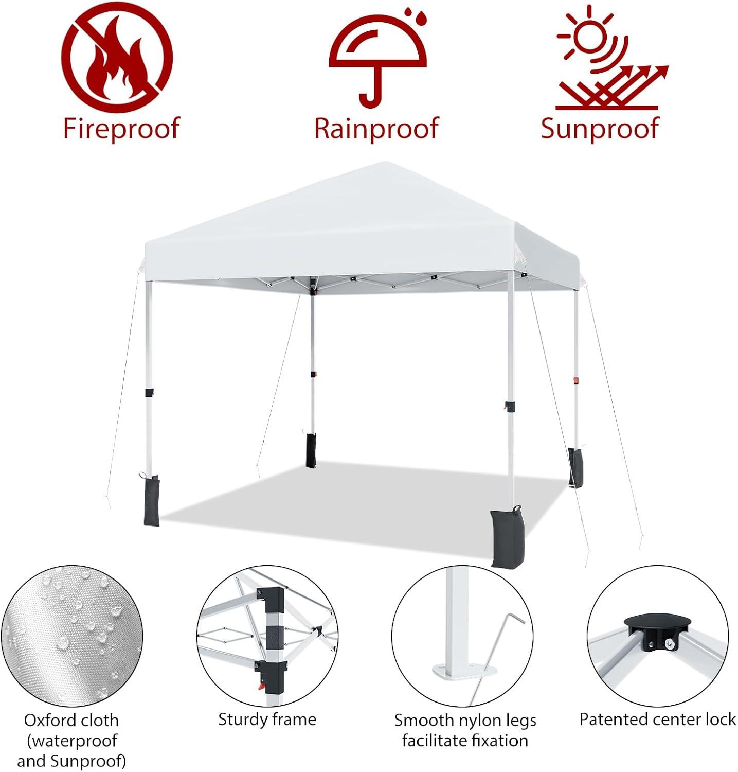 8x8FT White Pop Up Canopy Tent with Wheeled Bag and Sandbags