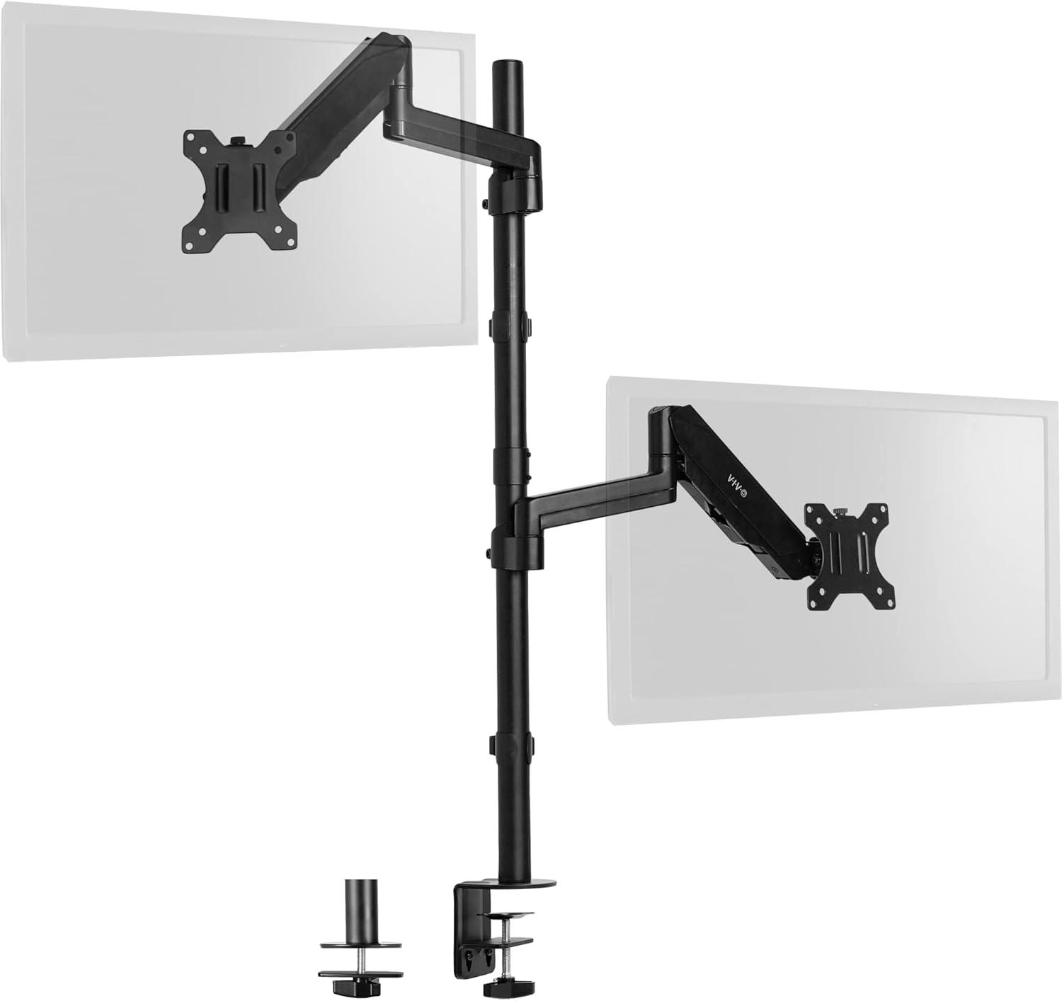 Extra Tall Dual Monitor Black Steel Desk Mount with Pneumatic Spring