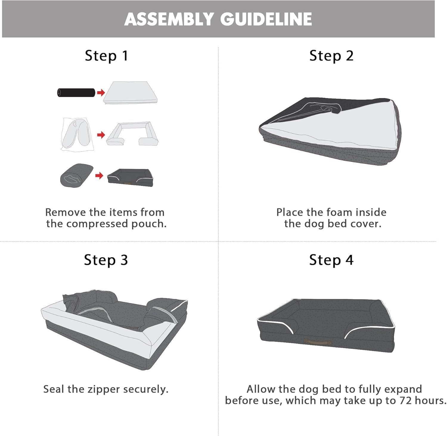 Medium Khaki Orthopedic Waterproof Dog Bed with Bolster