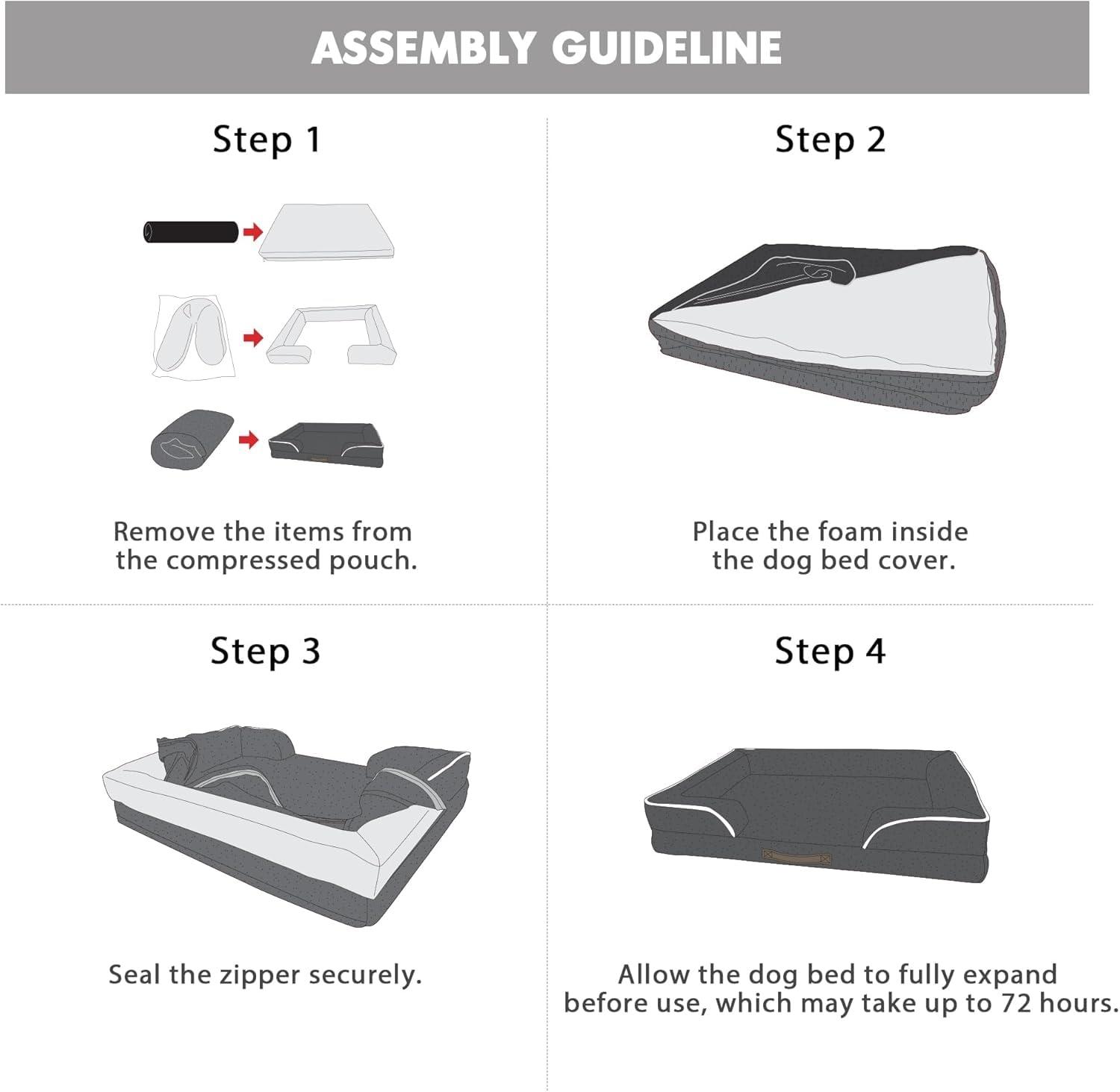 Medium Khaki Orthopedic Waterproof Dog Bed with Bolster