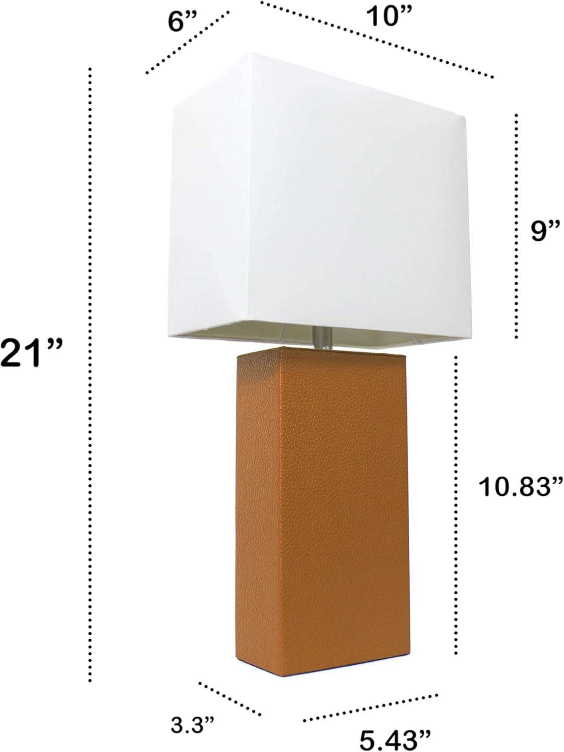 Elegant Designs 21" Tan Leather Wrapped Table Lamp with LED Bulb