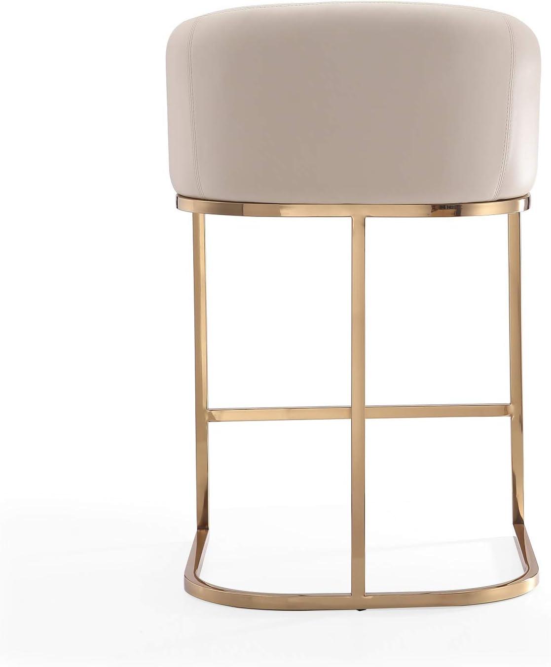 Manhattan Comfort Set of 3 Louvre Upholstered Stainless Steel Counter Height Barstools Cream: Faux Leather, Armrests, Footrest