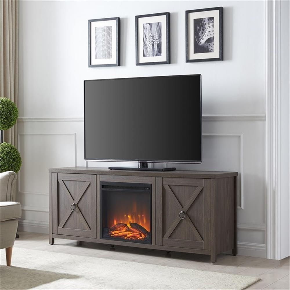 Evelyn&Zoe Granger Rectangular TV Stand with Log Fireplace for TV's up to 65", Black