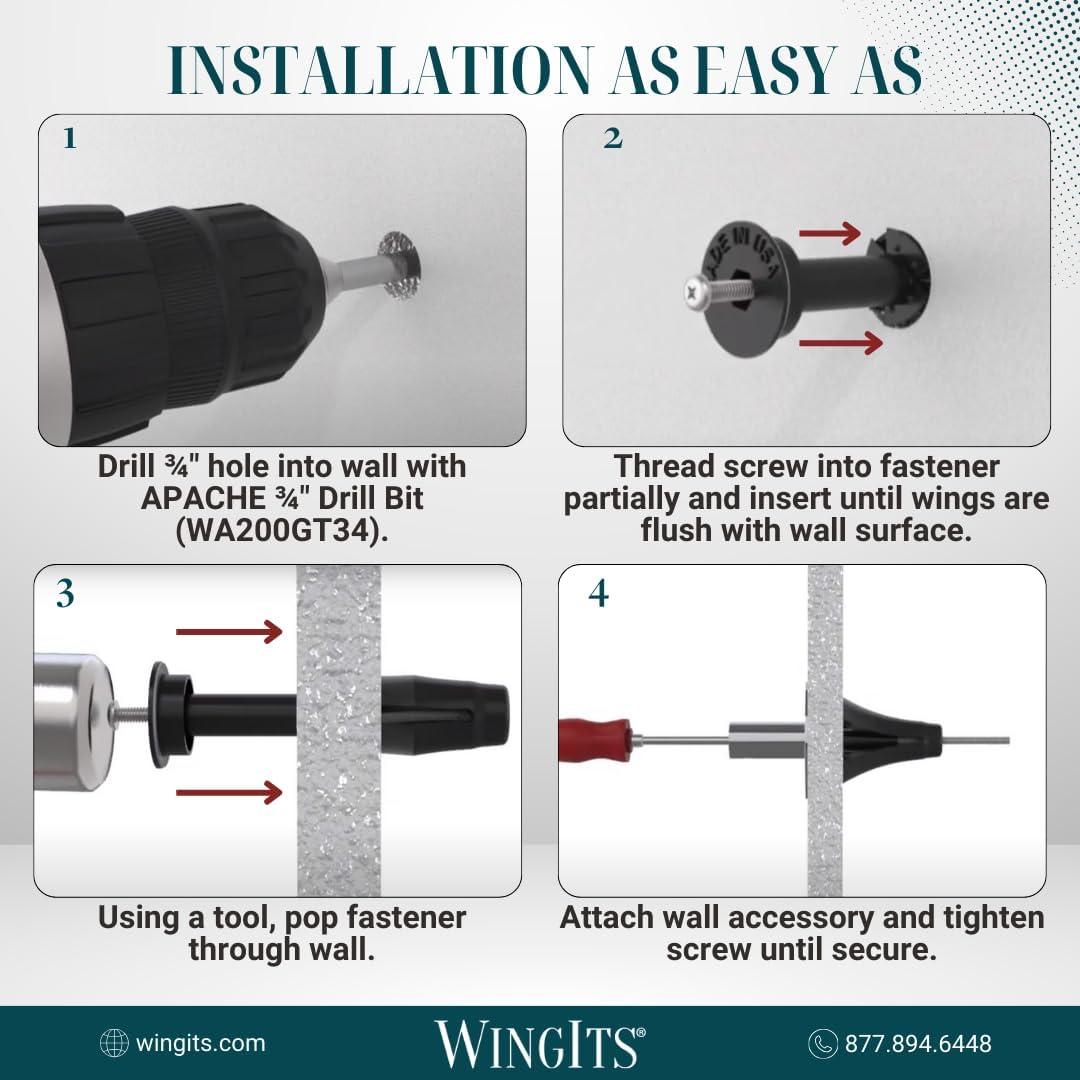 Heavy Duty Black Winged Wall Anchor with Stainless Steel Screw