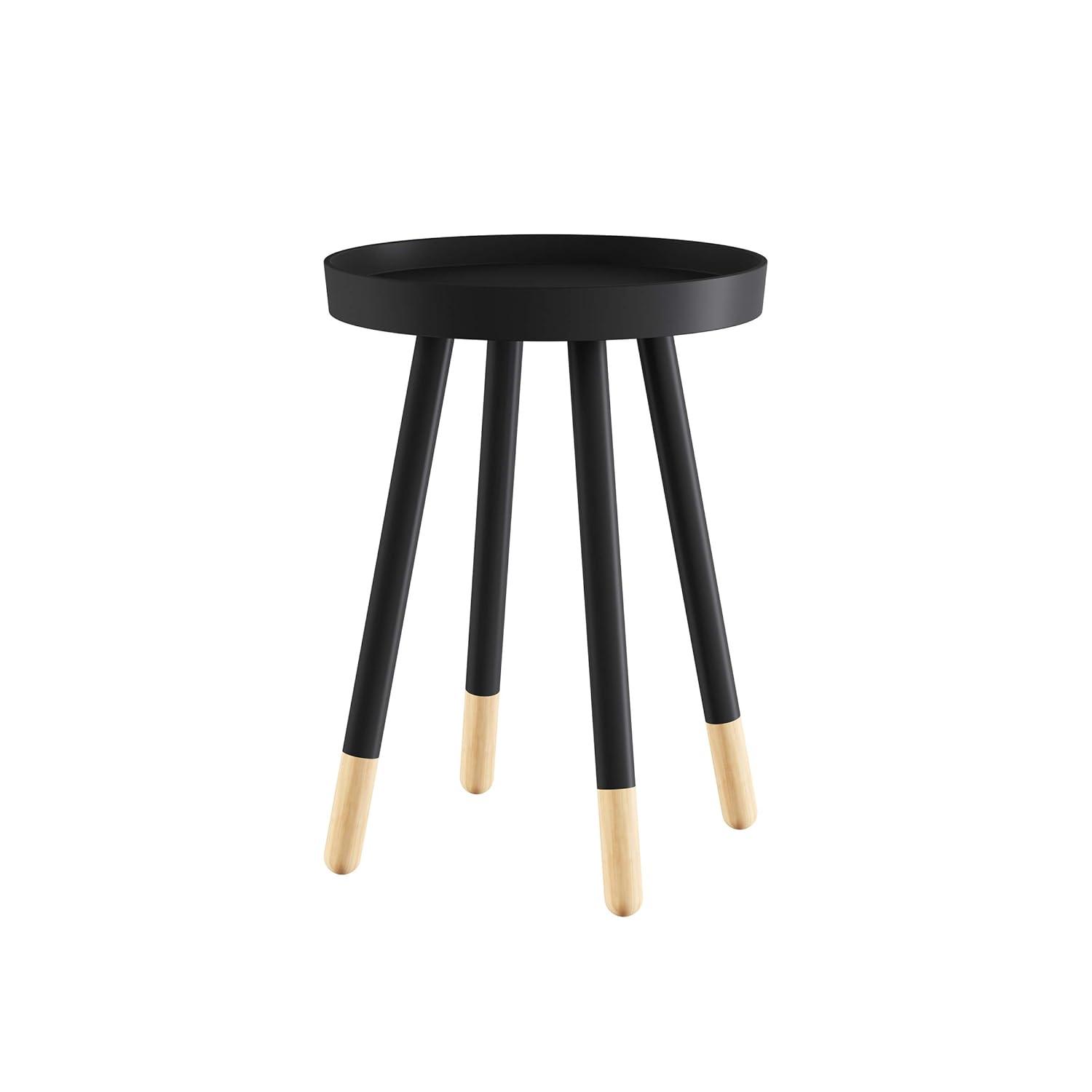 Lavish Home Round Side Table – Modern Wooden Stand with Tray Top, Black