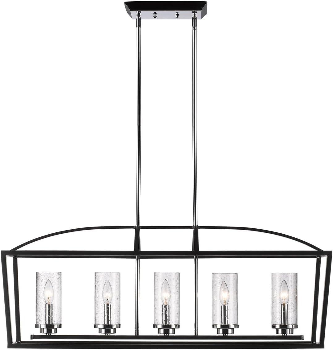 Mercer Matte Black 5-Light Linear Pendant with Seeded Glass