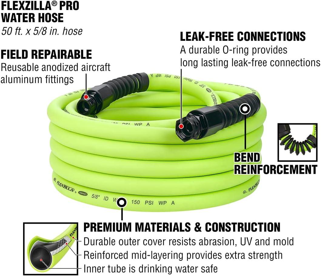 Legacy Manufacturing HFZWP550 Flexzilla Pro 5/8 X 50 Zillagreen Water Hose With 3/4